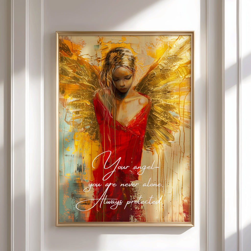 Golden angel in a red dress