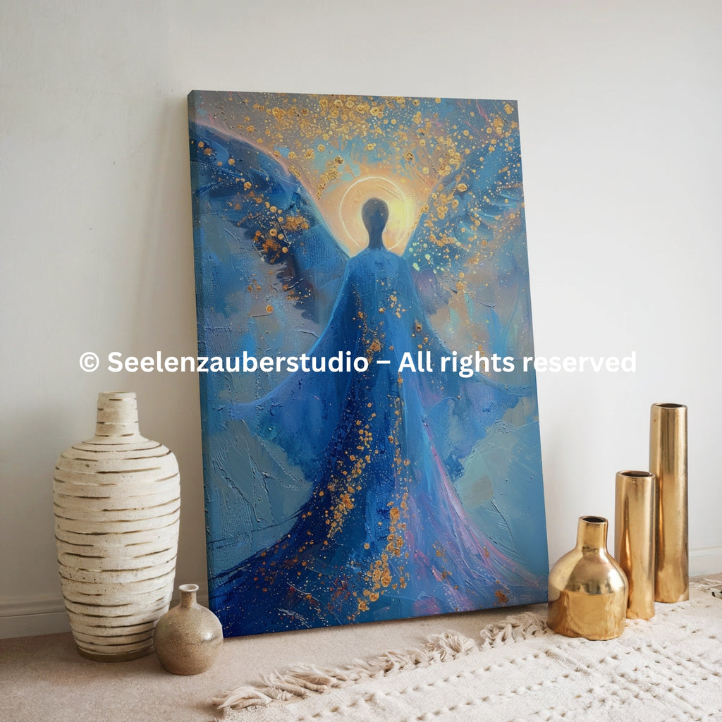 Spirituelle Leinwandkunst   Seelenenergie in Blau Gold