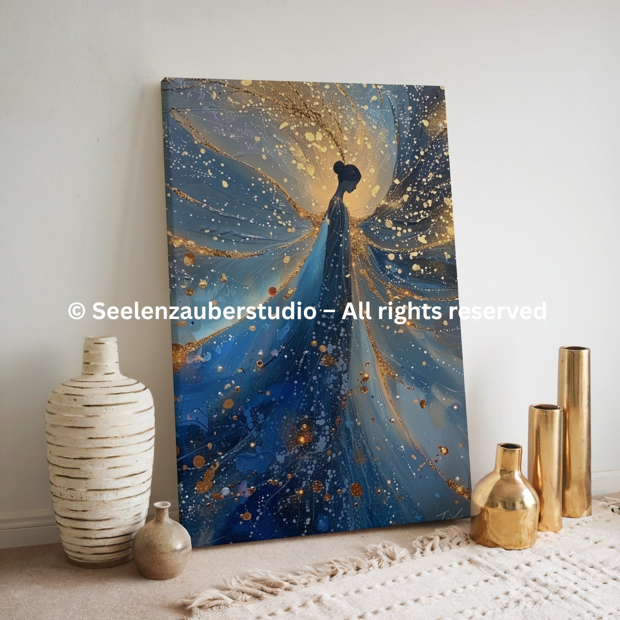 Spirituelle Leinwandkunst   Seelenenergie in Blau Gold