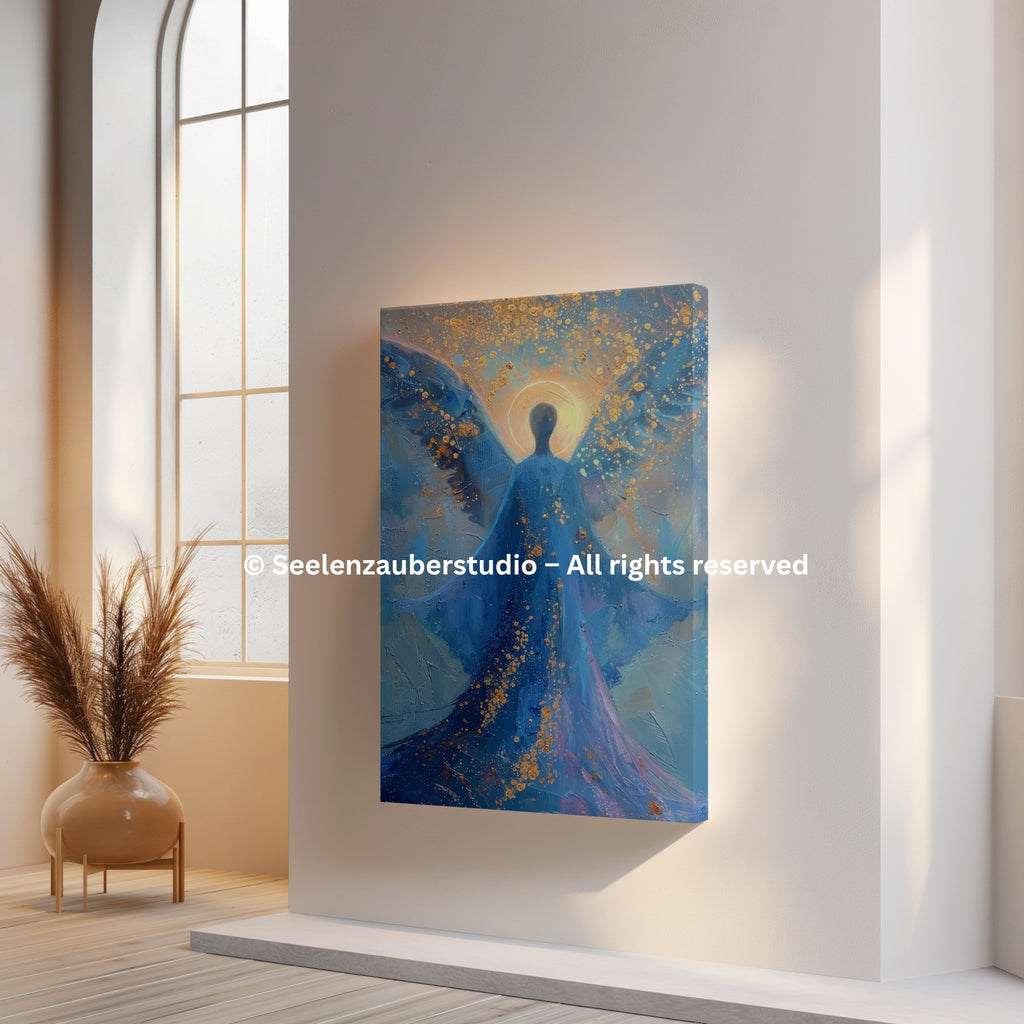 Spirituelle Leinwandkunst   Seelenenergie in Blau Gold