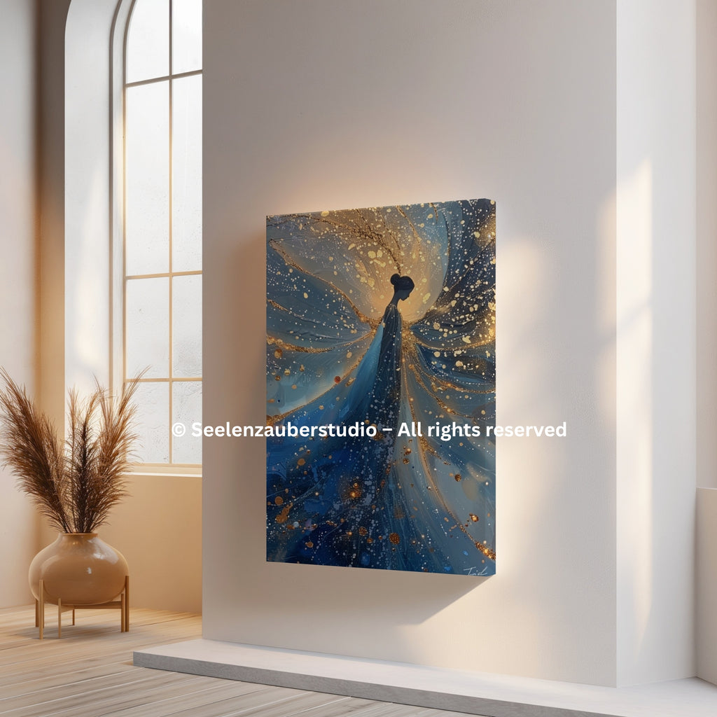 Spirituelle Leinwandkunst   Seelenenergie in Blau Gold
