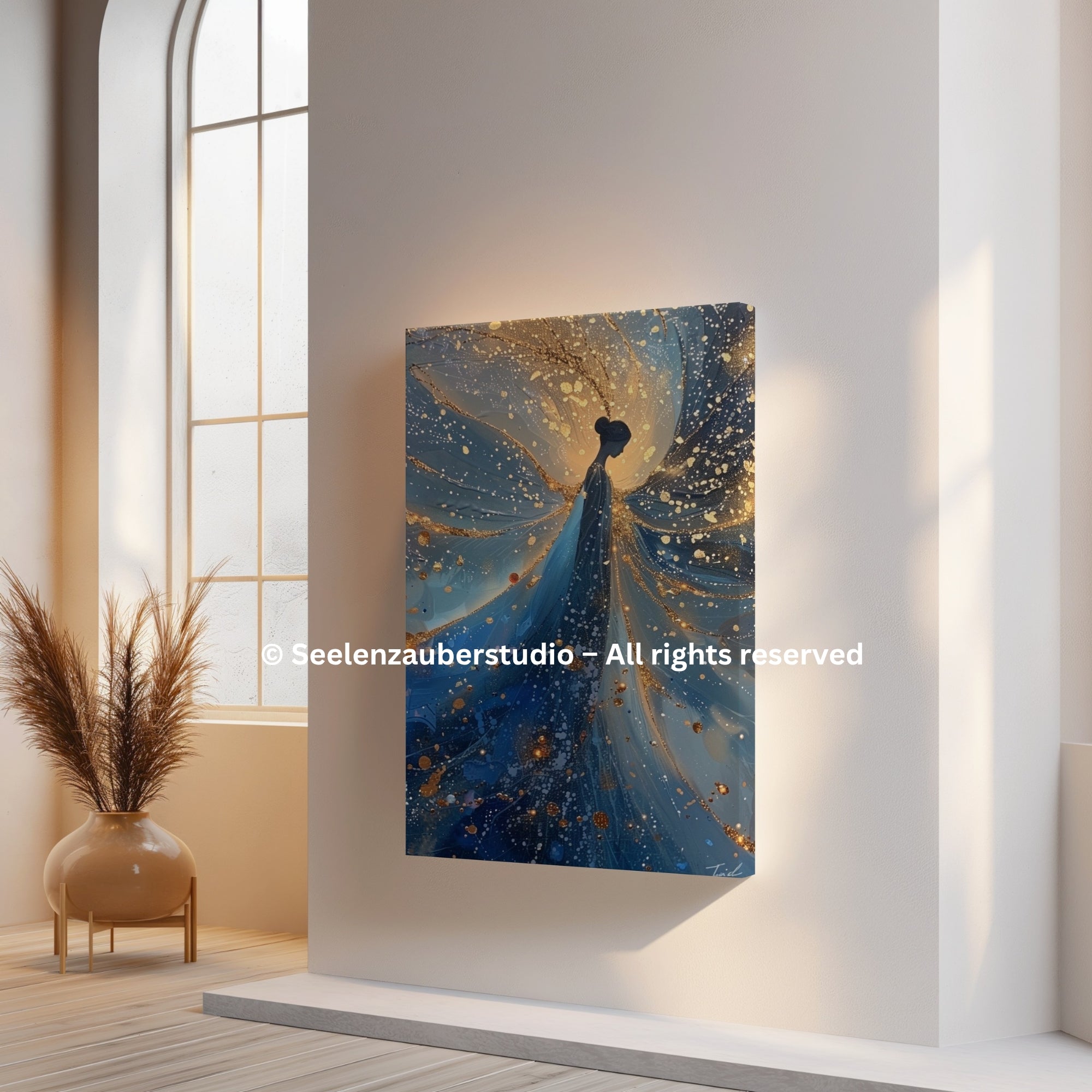 Spirituelle Leinwandkunst   Seelenenergie in Blau Gold