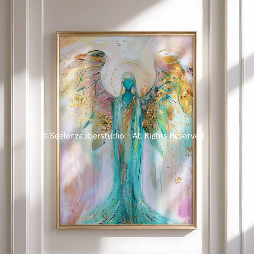 Schutzengel Poster – Spirituelle Wandkunst Engel – Lichtengel Poster – Moderner Engel Print – Heilsames Wandbild für Zuhause & Praxis
