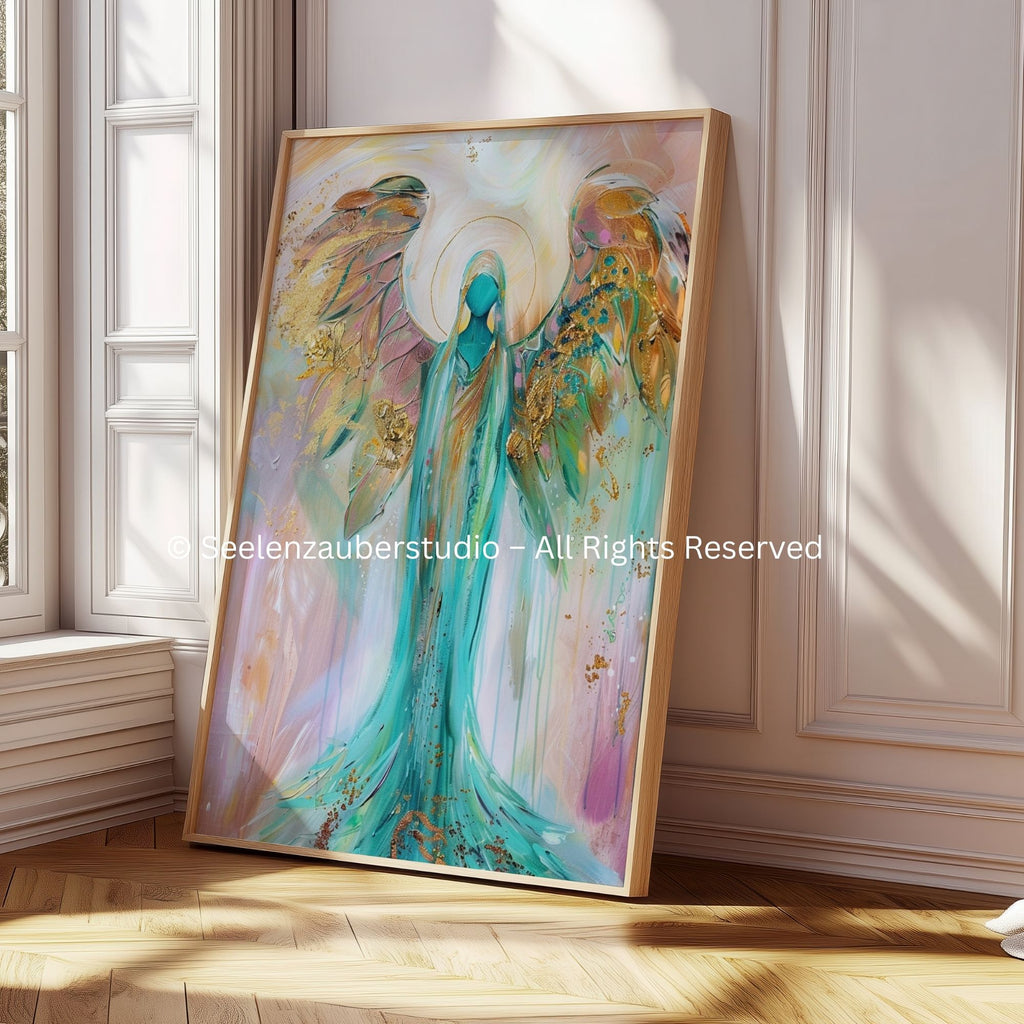 Schutzengel Poster – Spirituelle Wandkunst Engel – Lichtengel Poster – Moderner Engel Print – Heilsames Wandbild für Zuhause & Praxis