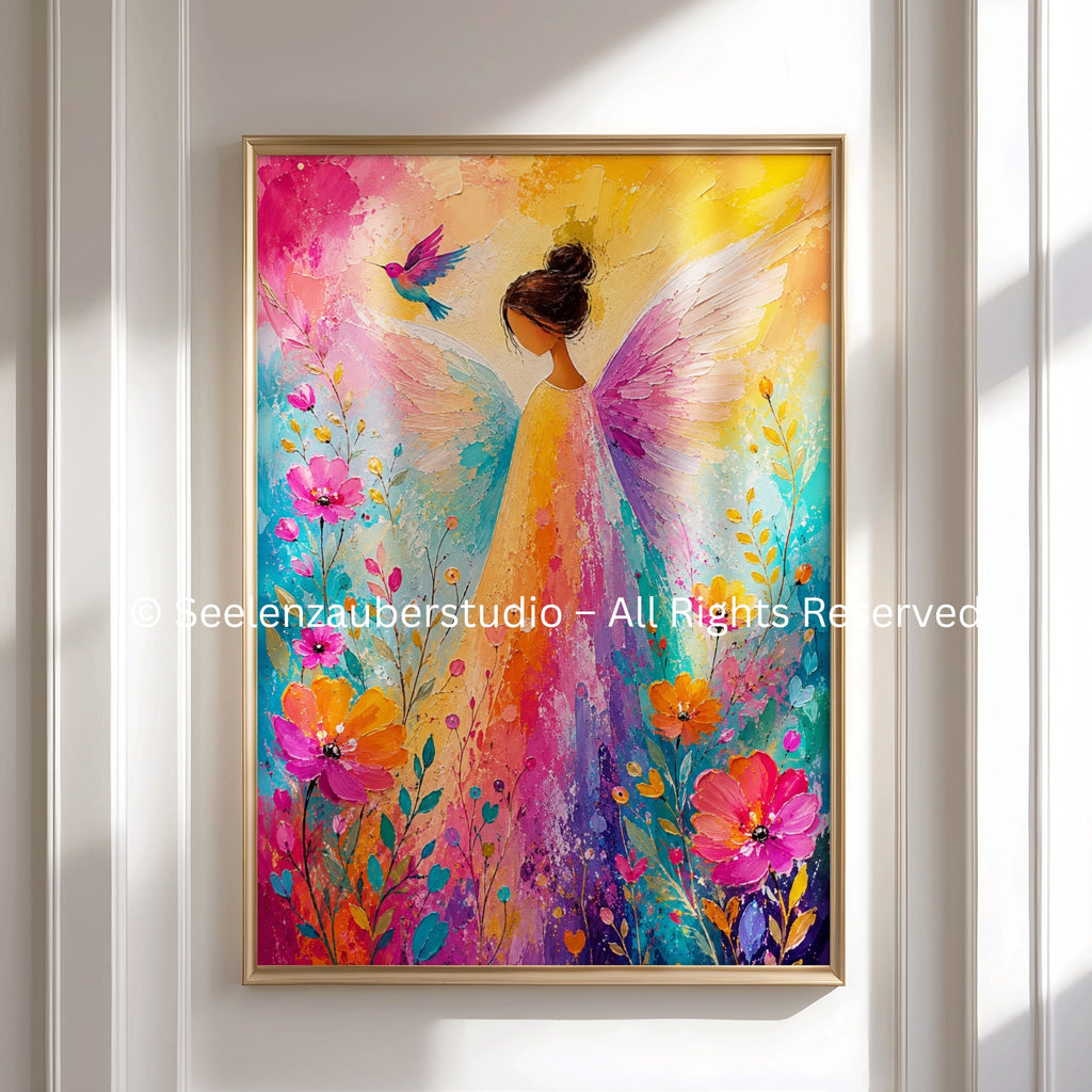 Schutzengel Poster „Licht der Hoffnung“ – Buntes Engelbild | Christliche Wanddeko | Spirituelles Poster