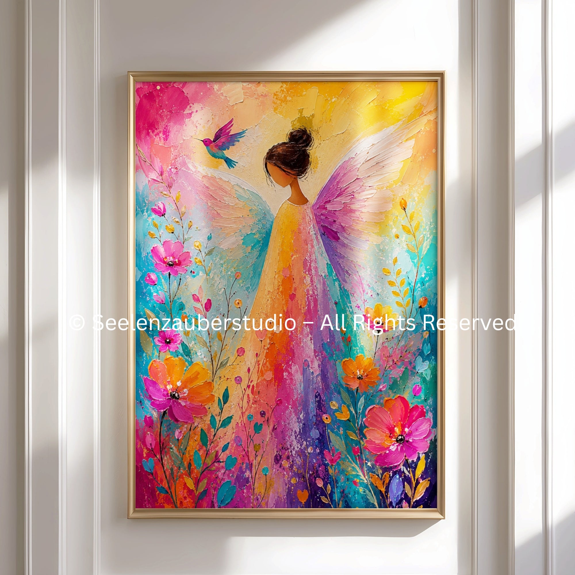 Schutzengel Poster „Licht der Hoffnung“ – Buntes Engelbild | Christliche Wanddeko | Spirituelles Poster