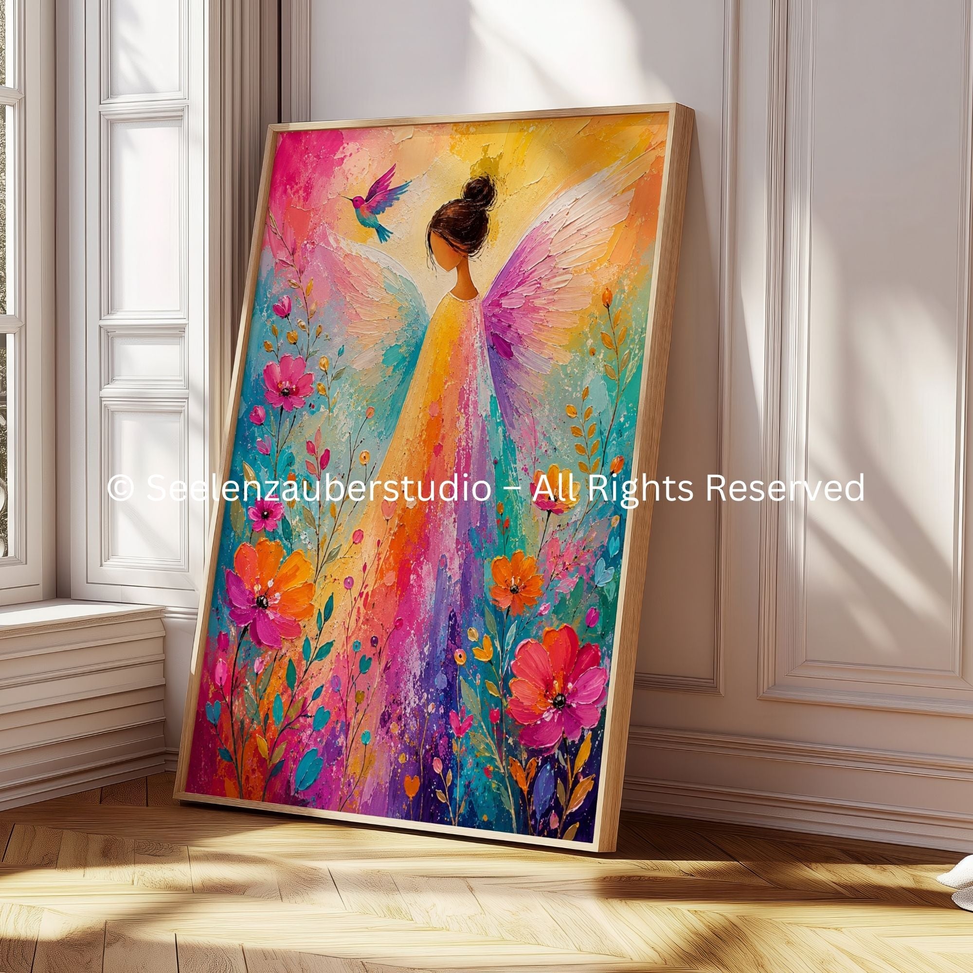 Schutzengel Poster „Licht der Hoffnung“ – Buntes Engelbild | Christliche Wanddeko | Spirituelles Poster