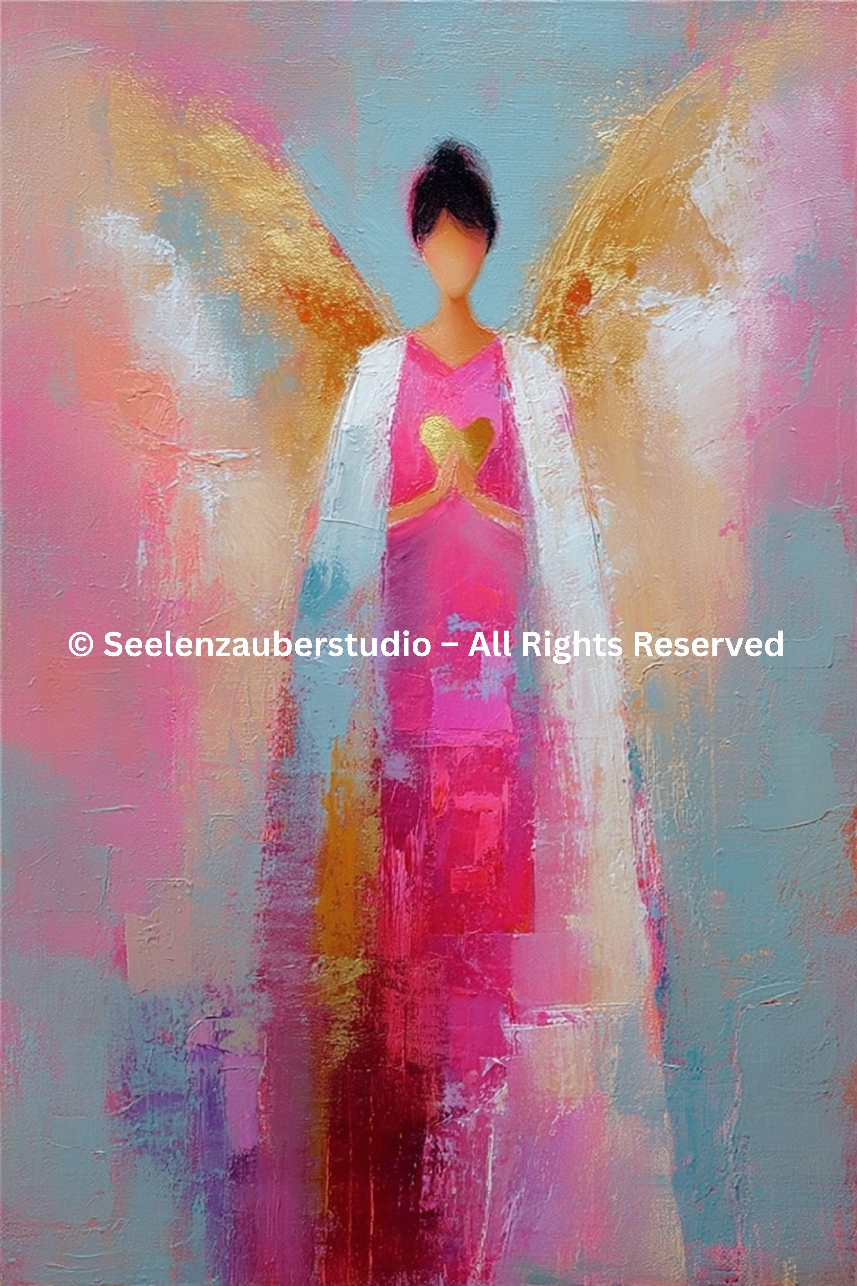 Schutzengel Leinwandbild - Abstraktes Engel Gemälde auf Keilrahmen - Moderne Wandkunst Rosa Gold - Spirituelles Geschenk für die Seele