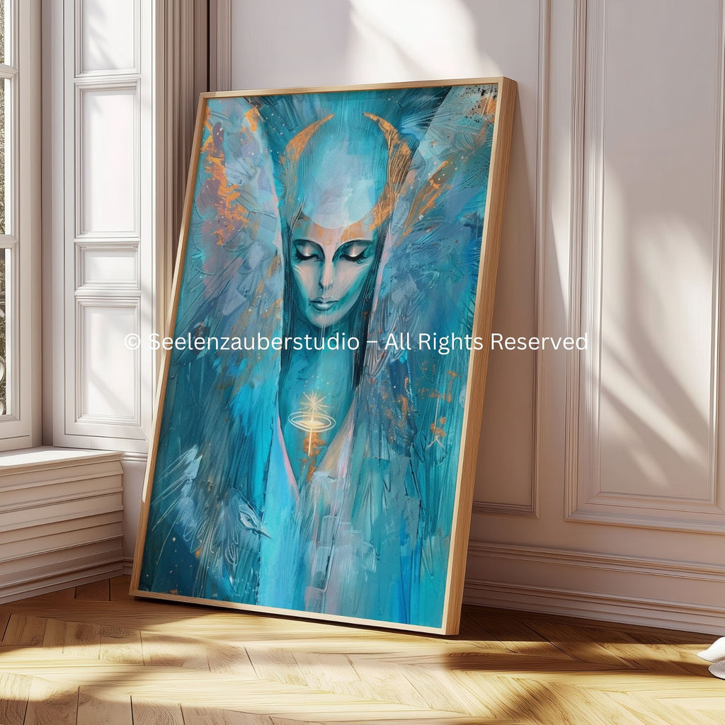 Poster Erzengel Haniel- Blau Gold
