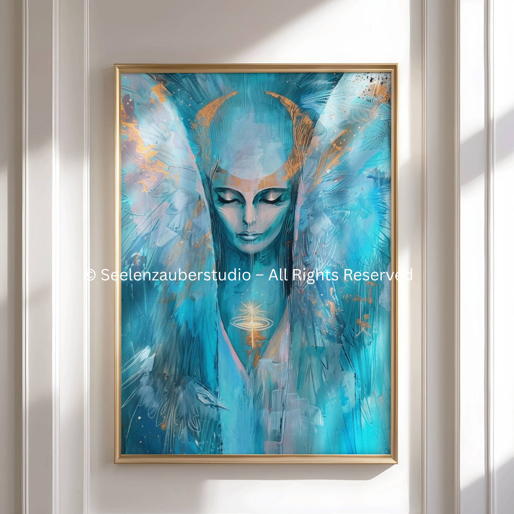 Poster Erzengel Haniel- Blau Gold