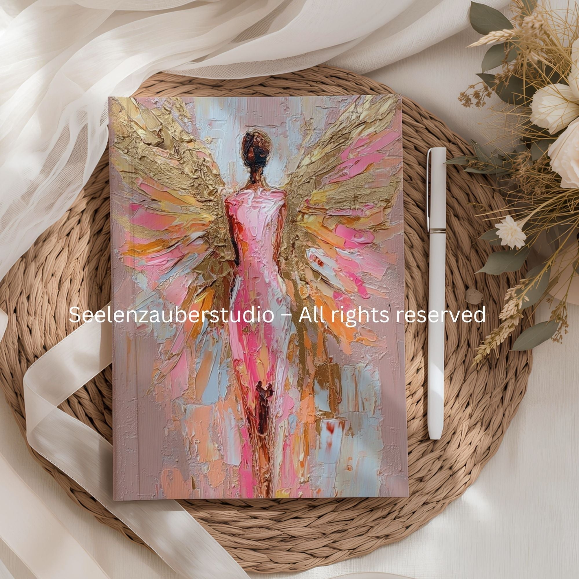 Notizbuch mit Engelmotiv – Künstlerisches Tagebuch – Hochwertiges Journal für Notizen, Gedanken & Kreatives Schreiben