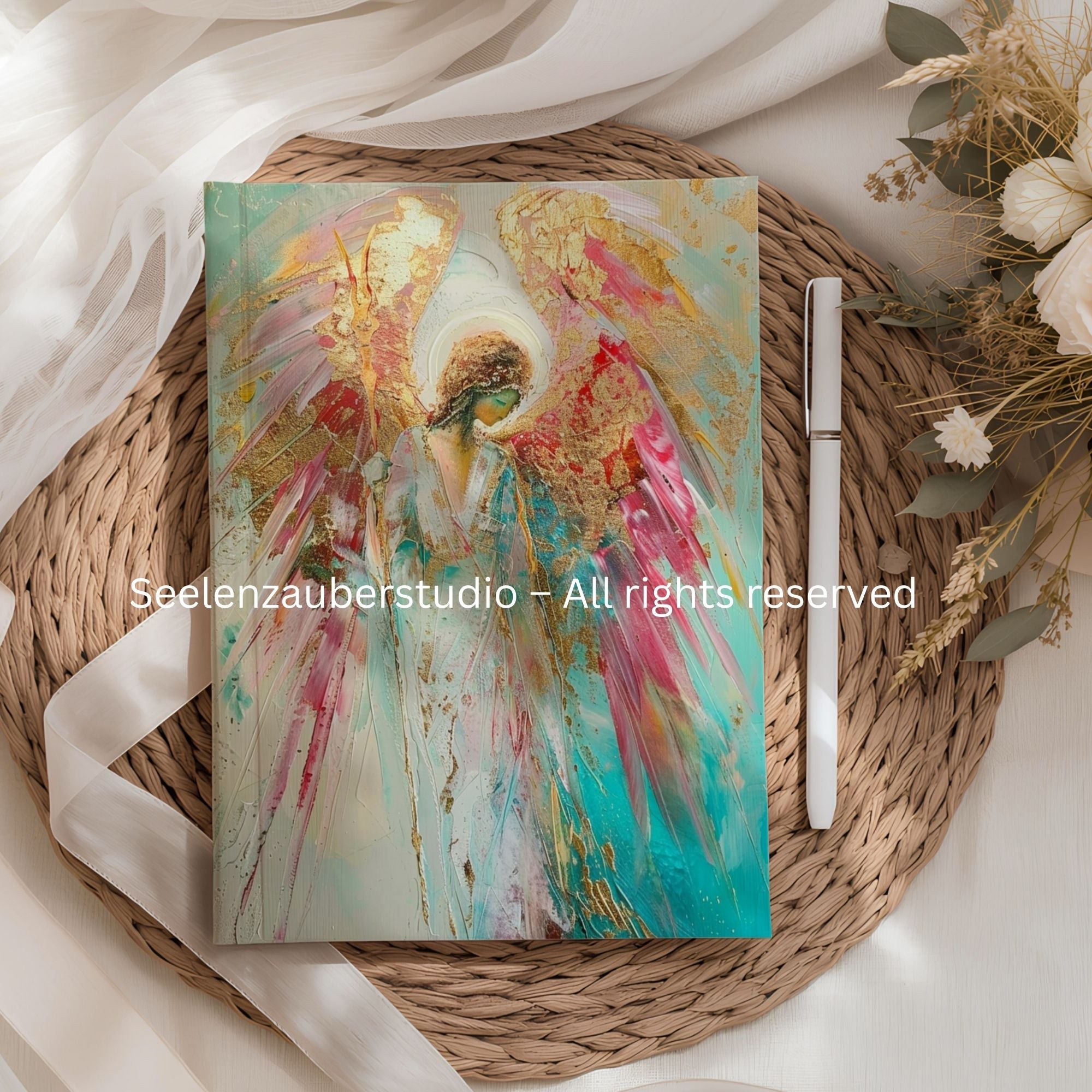 Notizbuch mit Engelmotiv – Künstlerisches Tagebuch – Hochwertiges Journal für Notizen, Gedanken & Kreatives Schreiben