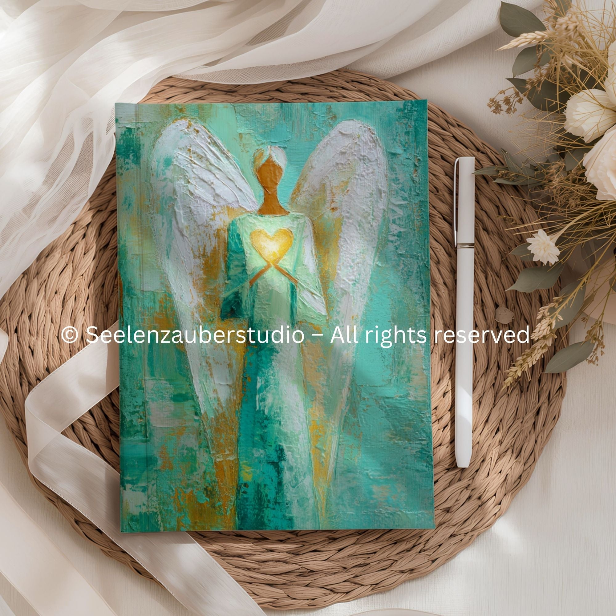 Notizbuch mit Engelmotiv – Künstlerisches Tagebuch – Hochwertiges Journal für Notizen, Gedanken & Kreatives Schreiben