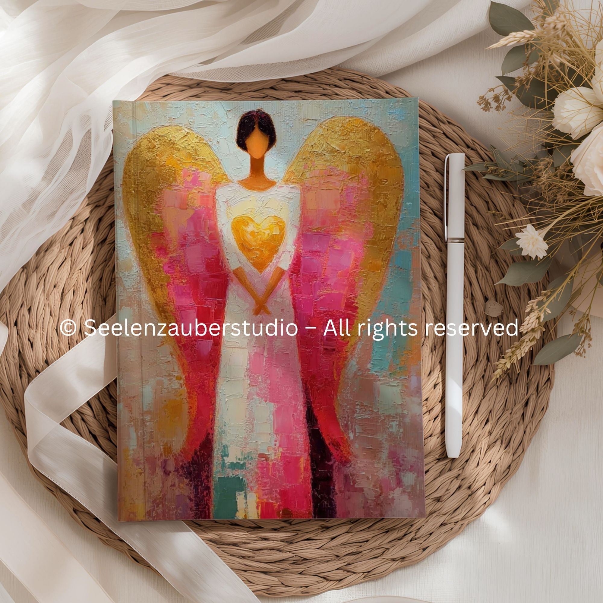 Notizbuch mit Engelmotiv – Künstlerisches Tagebuch – Hochwertiges Journal für Notizen, Gedanken & Kreatives Schreiben