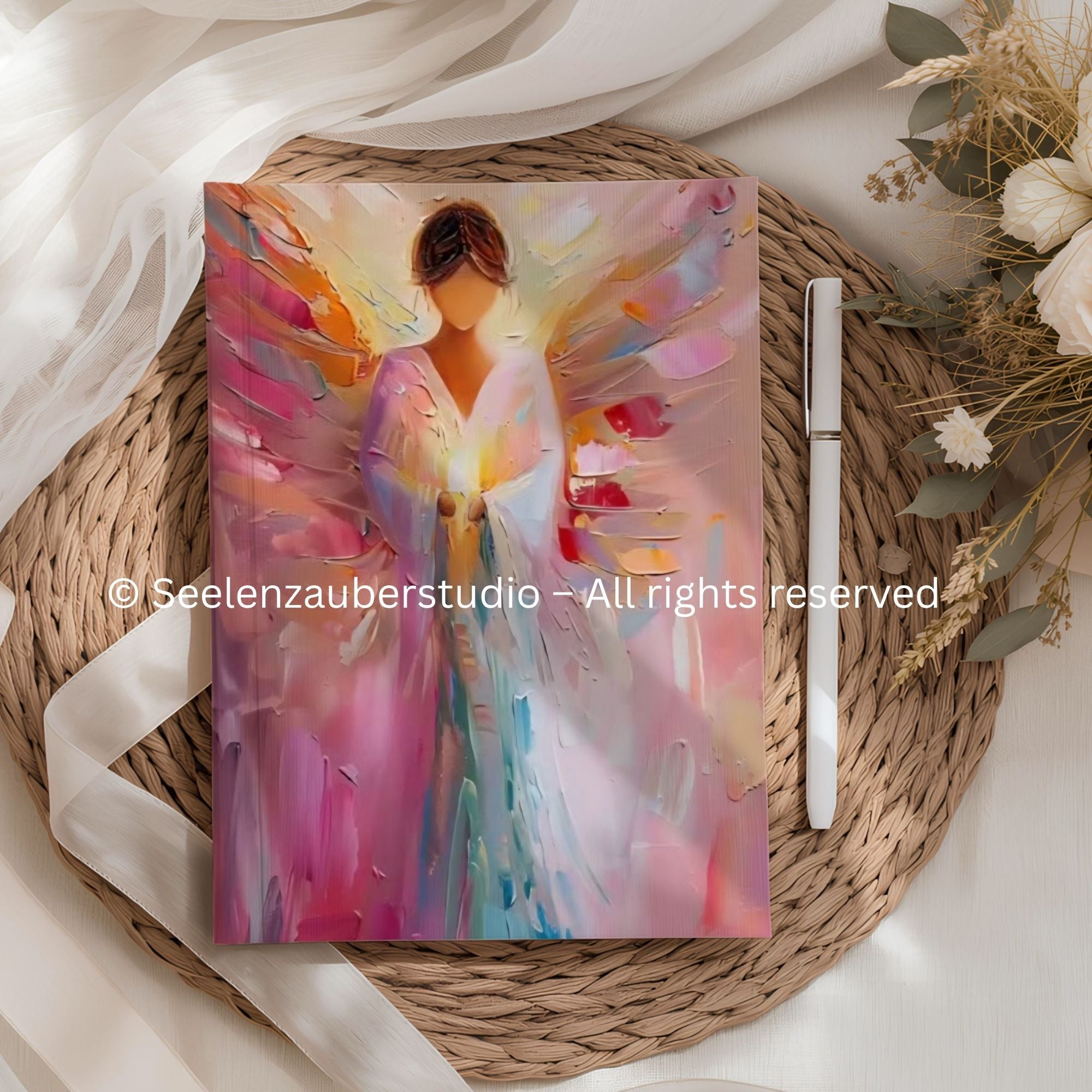 Notizbuch mit Engelmotiv – Künstlerisches Tagebuch – Hochwertiges Journal für Notizen, Gedanken & Kreatives Schreiben