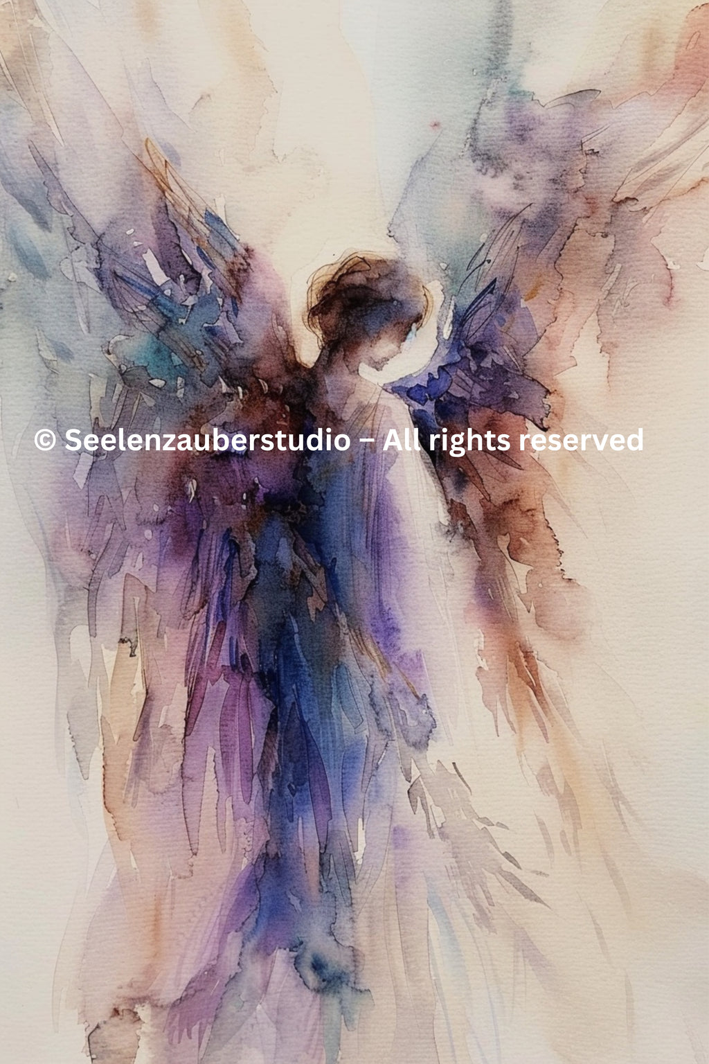 Engel Leinwandbild spirituell – Schutzengel Kunst in Aquarelloptik – Hochwertiges Leinwandbild für Ruhe, Trost & Seelenkraft