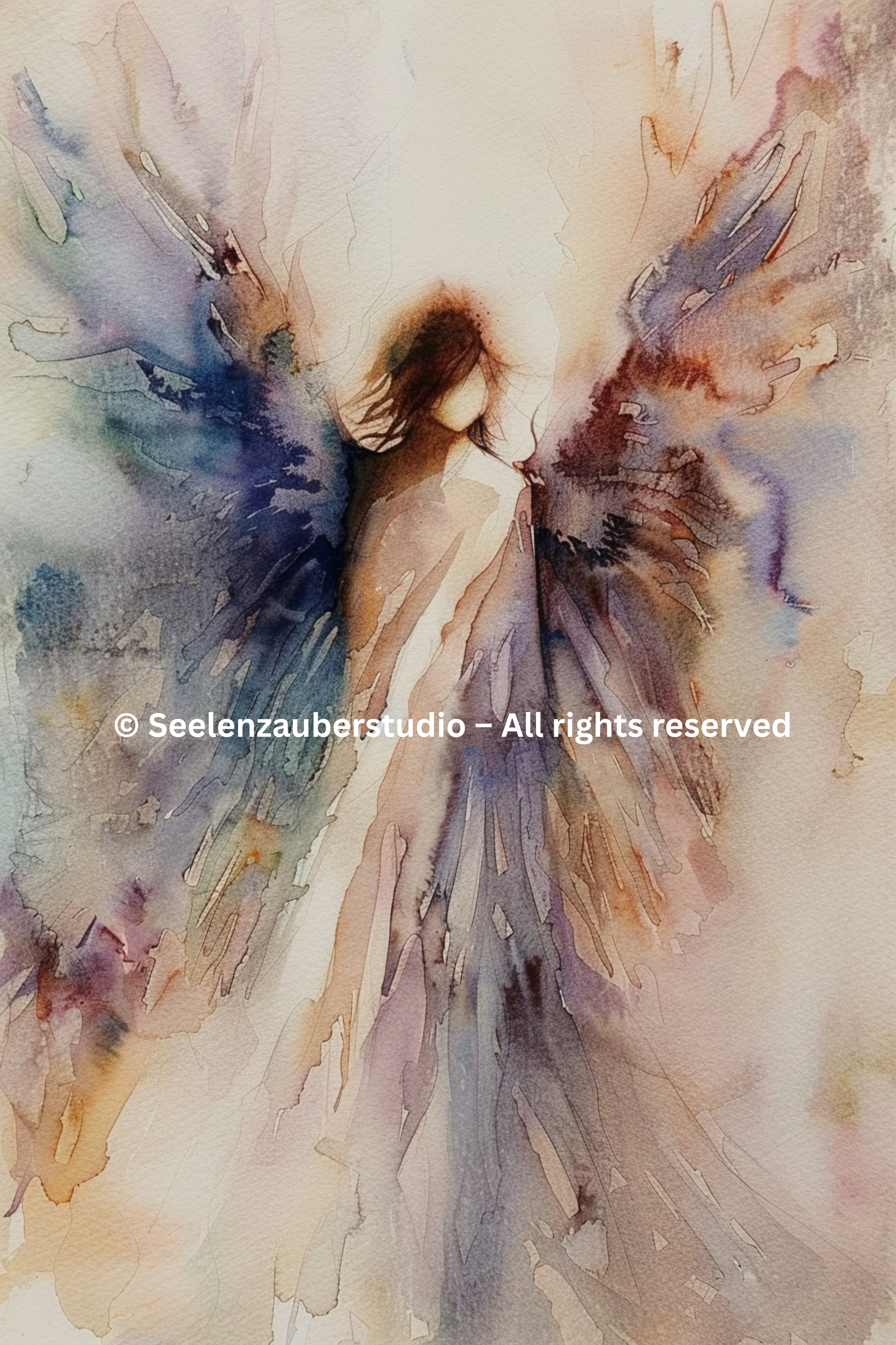 Engel Leinwandbild spirituell – Schutzengel Kunst in Aquarelloptik – Hochwertiges Leinwandbild für Ruhe, Trost & Seelenkraft