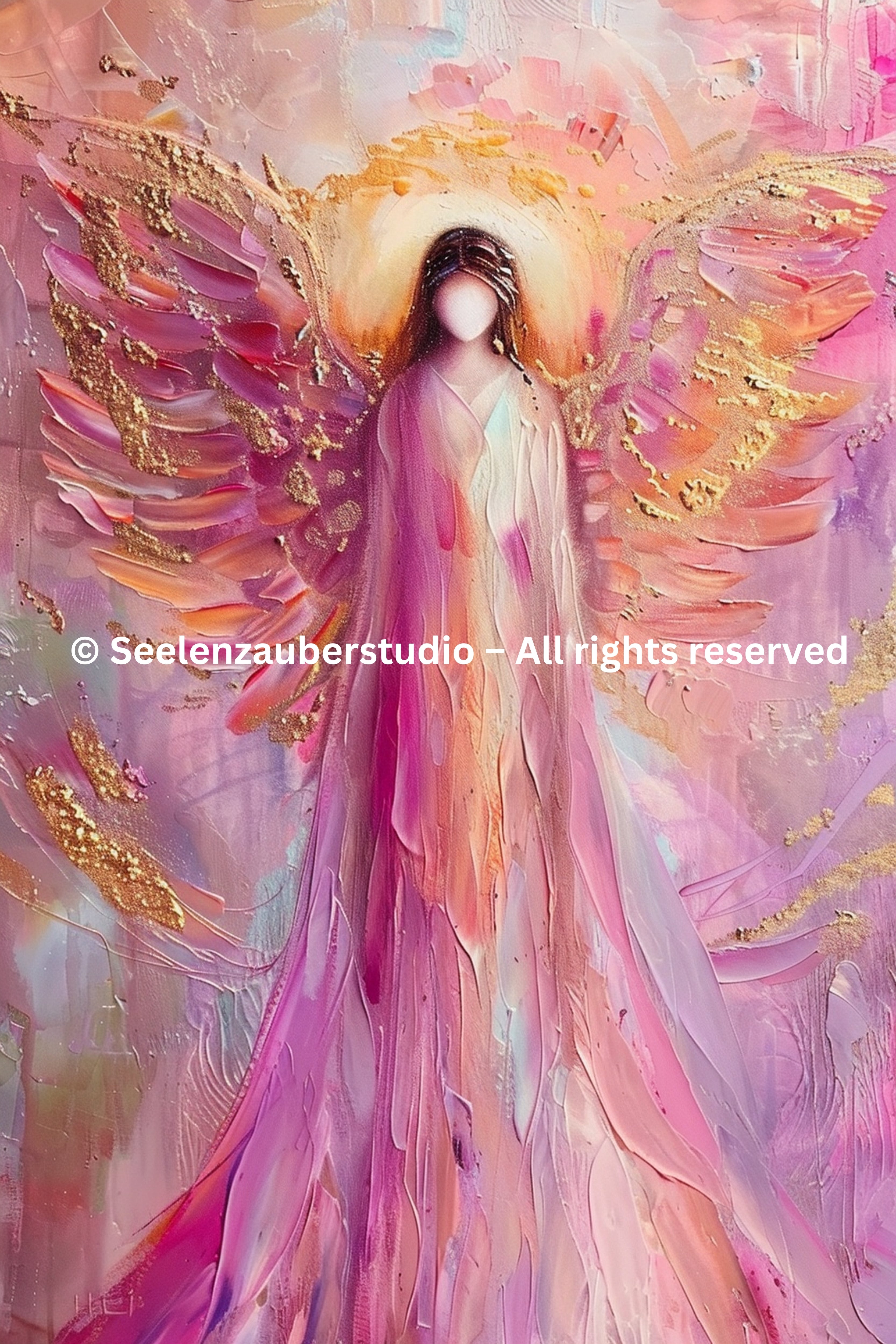 Engel Leinwandbild spirituell – Lichtengel Kunst in Rosa  Gold – Hochwertiges Leinwandbild für Liebe, Heilung & innere Ruhe