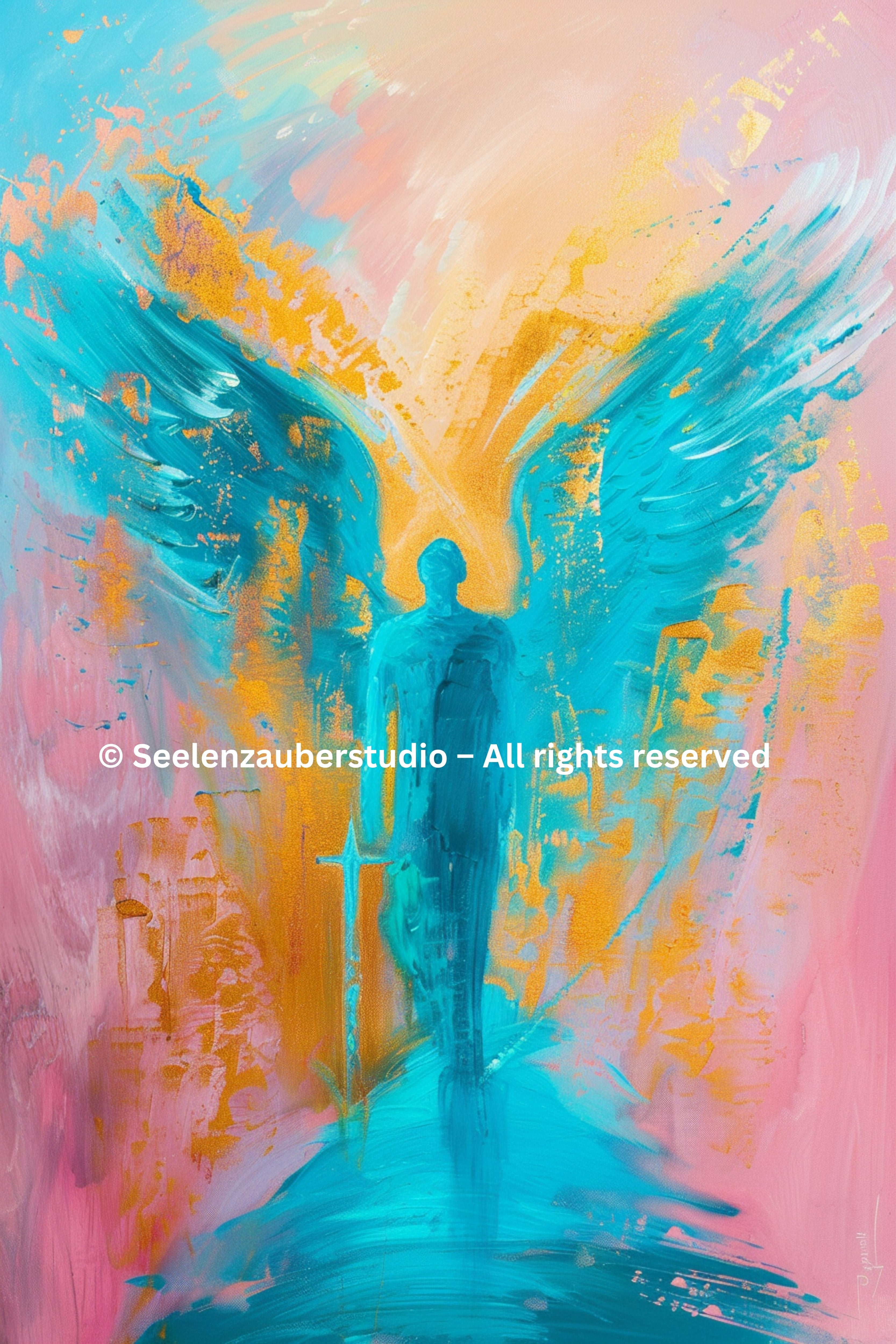 Erzengel Michael Leinwandbild spirituell – Schutz, Stärke Engel Kunst in Türkis Gold – Hochwertiges Leinwandbild für Mut, Klarheit,