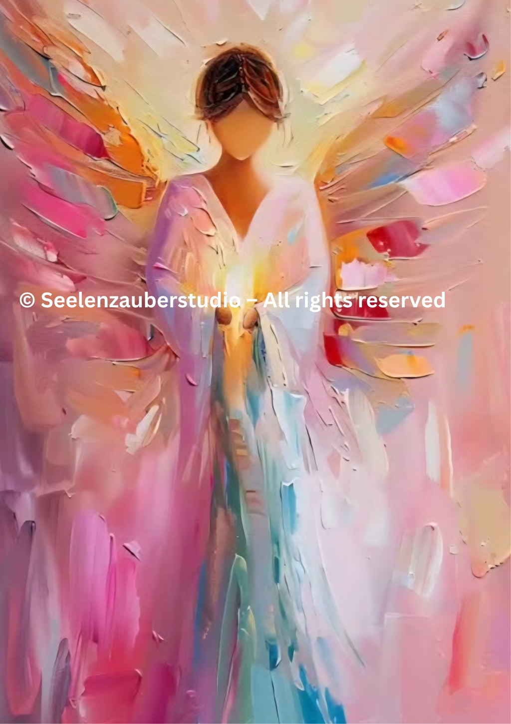 Leinwand-Engel Leinwandbild – Spirituelle Wandkunst auf Leinwand – Farbenfrohes Engelbild modern – Fertig aufgespannt, ohne Rahmen