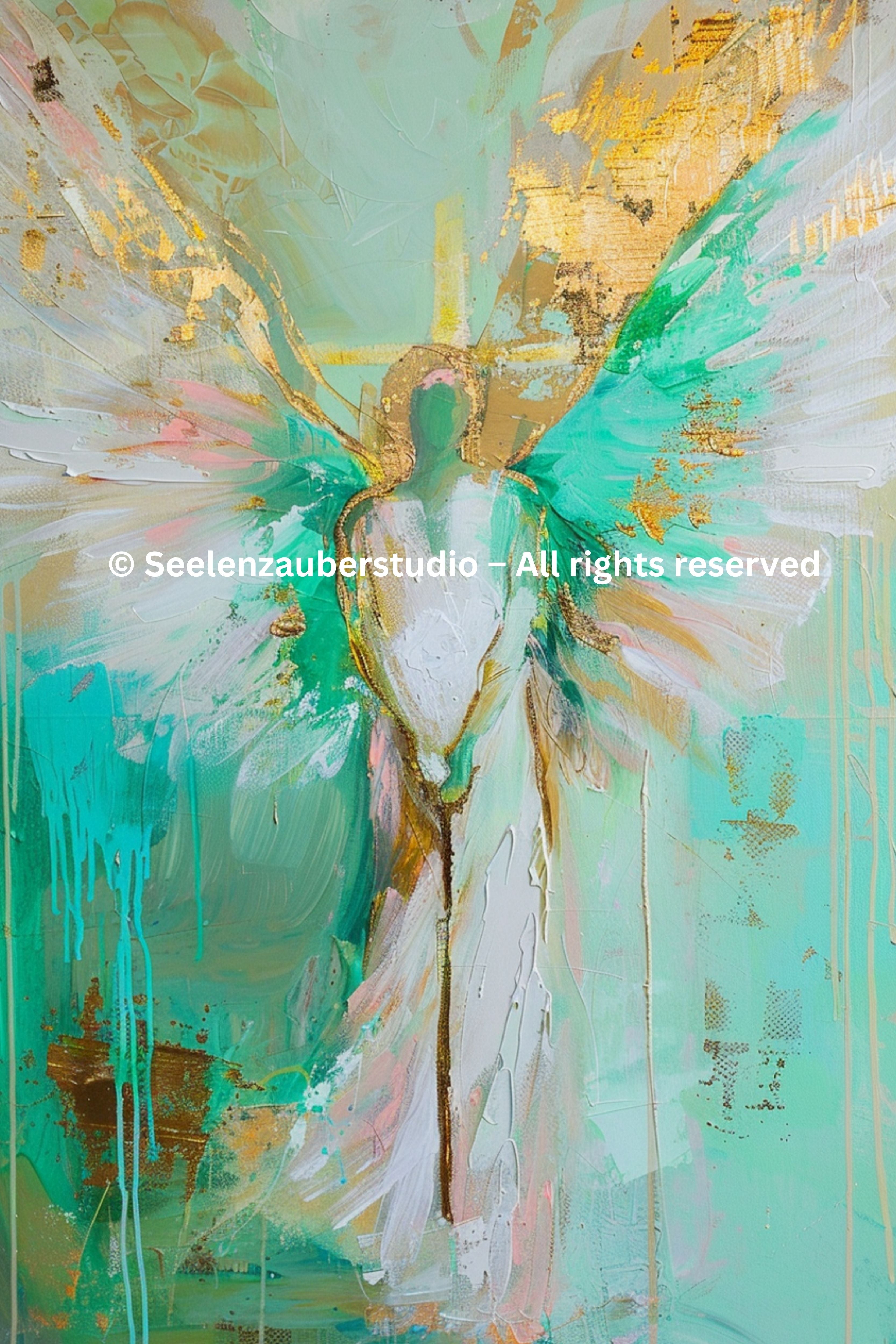 Erzengel Raphael Leinwandbild | Heilender Engel Wandkunst | Spirituelle Engel Kunst Grün Gold | Dicke Leinwand Galerie Keilrahmen