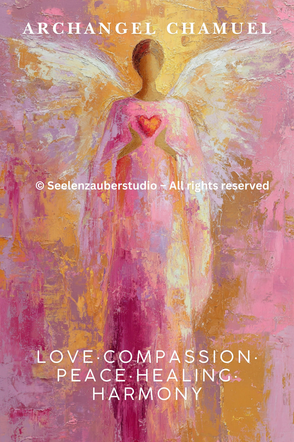 Erzengel Chamuel Leinwandbild | Engel der Liebe Wandkunst | Spirituelle Engel Kunst Rosa Gold | Dicke Leinwand Galerie Keilrahmen