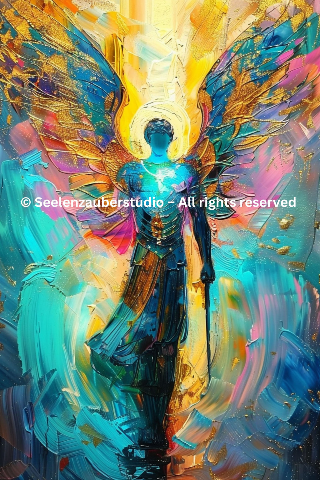 Erzengel Michael Leinwandbild – Spirituelle Engelkunst auf dicker Leinwand, auf Holz gespannt