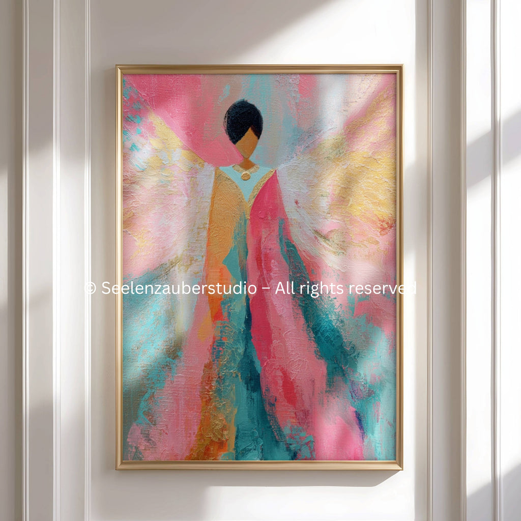 Engel Poster Rosa Gold | Abstrakte Engel Kunst | Spirituelle Wandkunst | Modernes Aquarell Poster | seelenzauberstudio