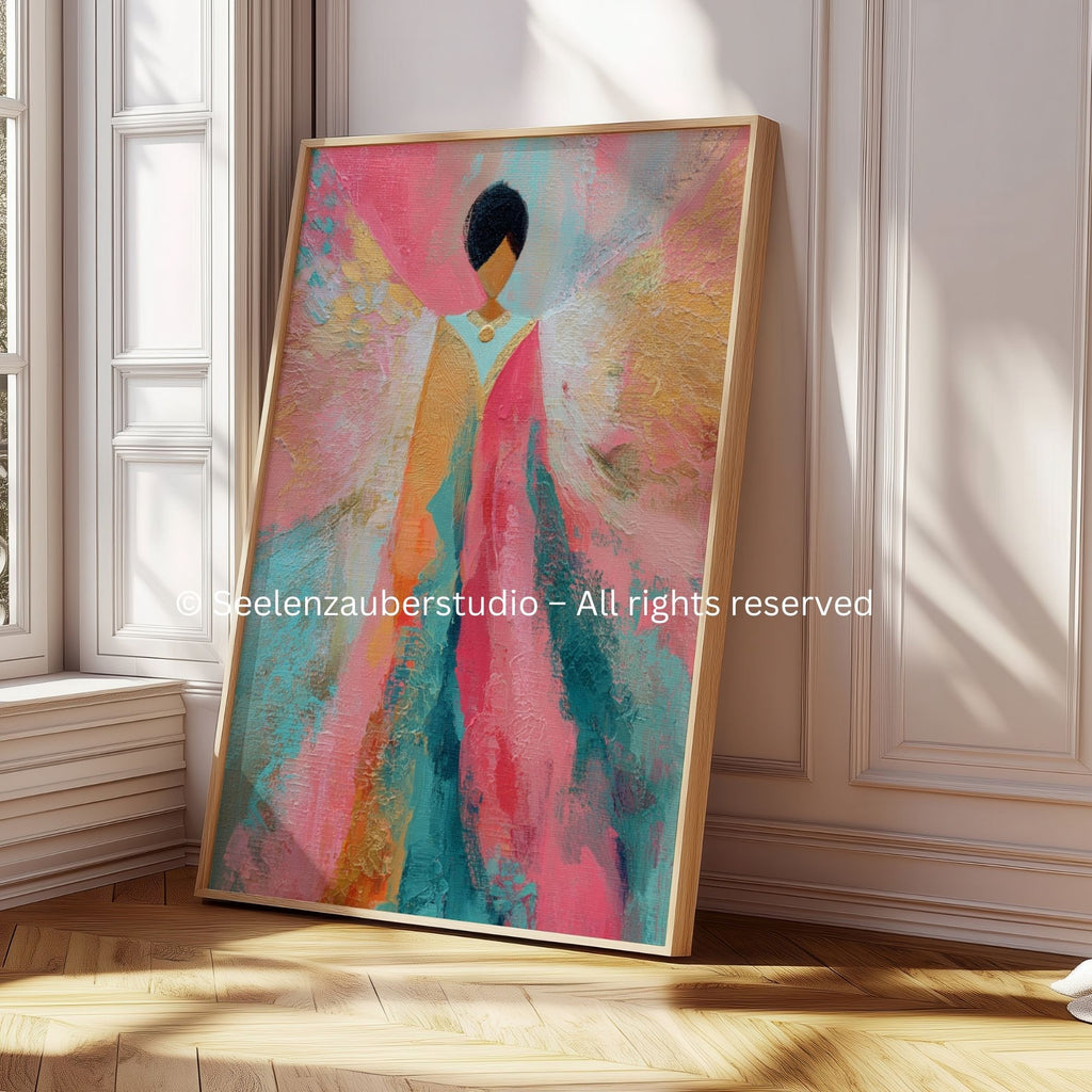 Engel Poster Rosa Gold | Abstrakte Engel Kunst | Spirituelle Wandkunst | Modernes Aquarell Poster | seelenzauberstudio