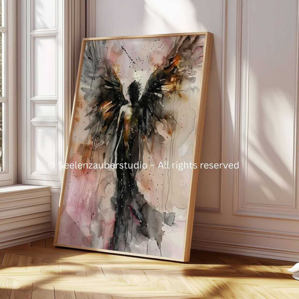 Poster Der Wächter – Dunkler Engel Wandkunst, Mystischer Engel Print, Spirituelle Kunst, Gothic Engel Poster, Seelenkunst