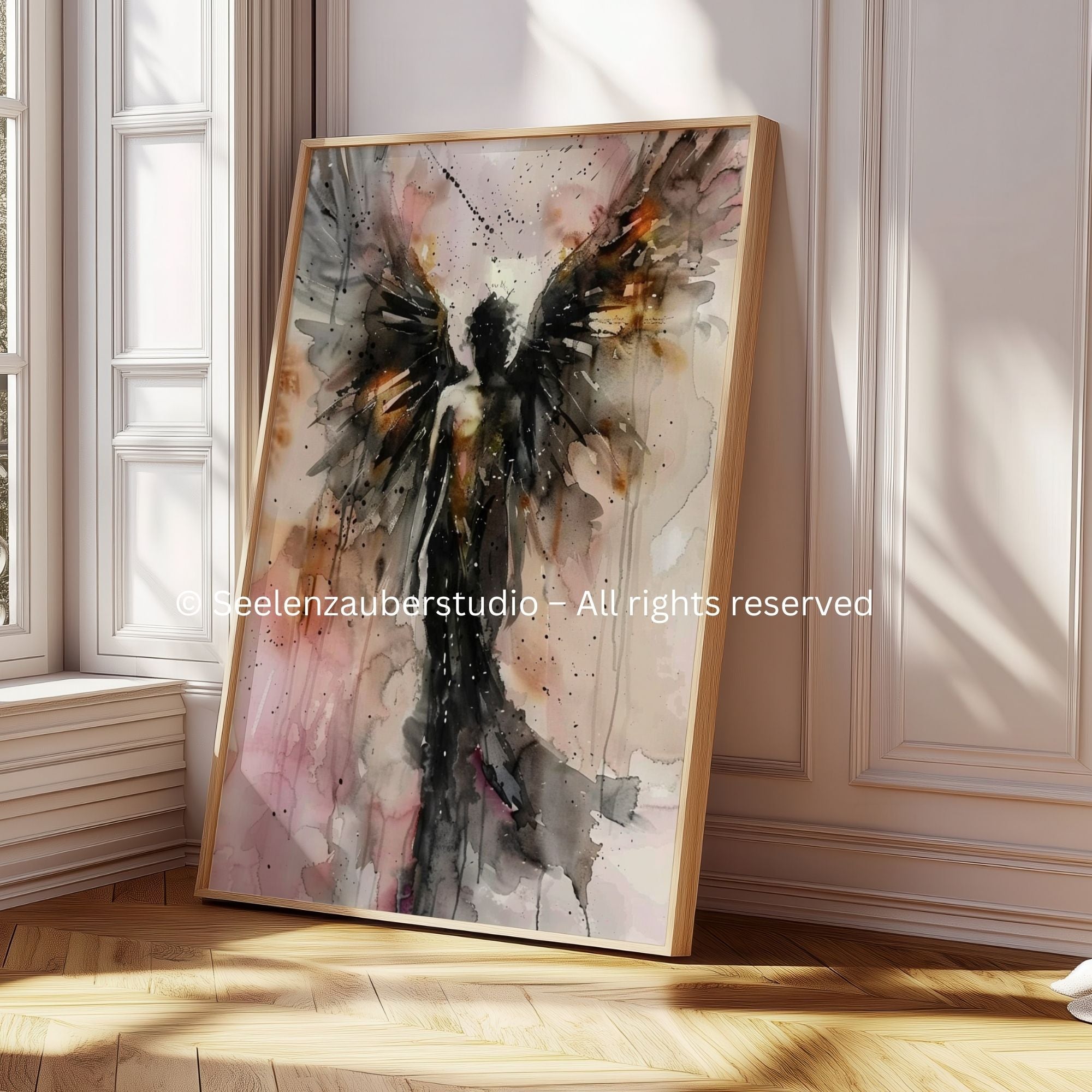 Poster Der Wächter – Dunkler Engel Wandkunst, Mystischer Engel Print, Spirituelle Kunst, Gothic Engel Poster, Seelenkunst