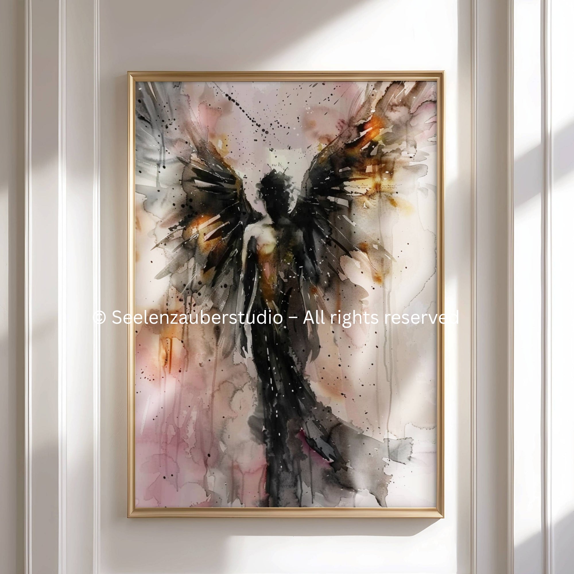 Poster Der Wächter – Dunkler Engel Wandkunst, Mystischer Engel Print, Spirituelle Kunst, Gothic Engel Poster, Seelenkunst
