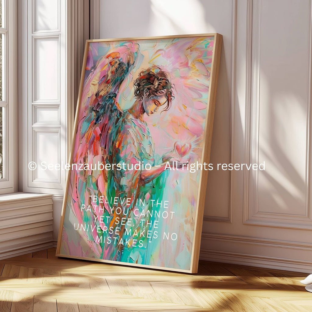 Engel Poster mit Spruch – „Glaube an den Weg“ – Spirituelle Wandkunst
