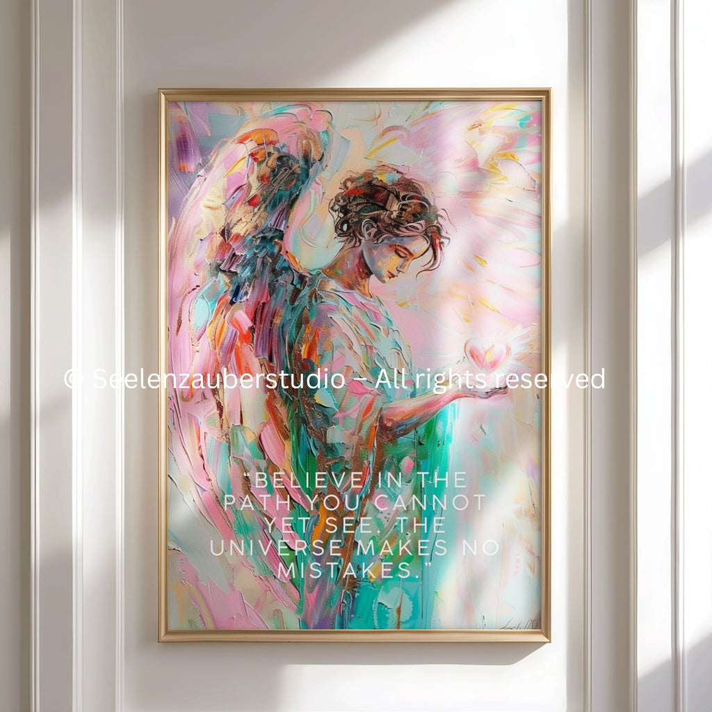 Engel Poster mit Spruch – „Glaube an den Weg“ – Spirituelle Wandkunst