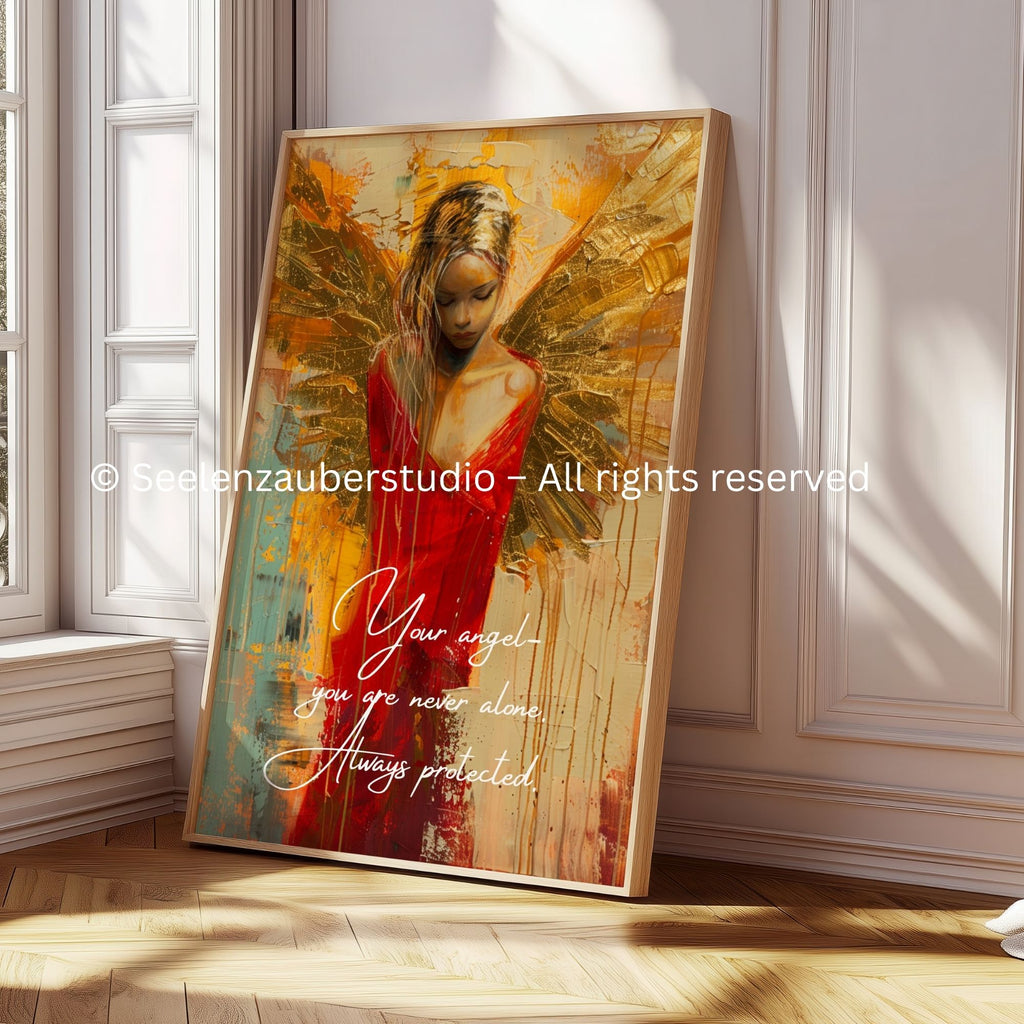 Golden angel in a red dress