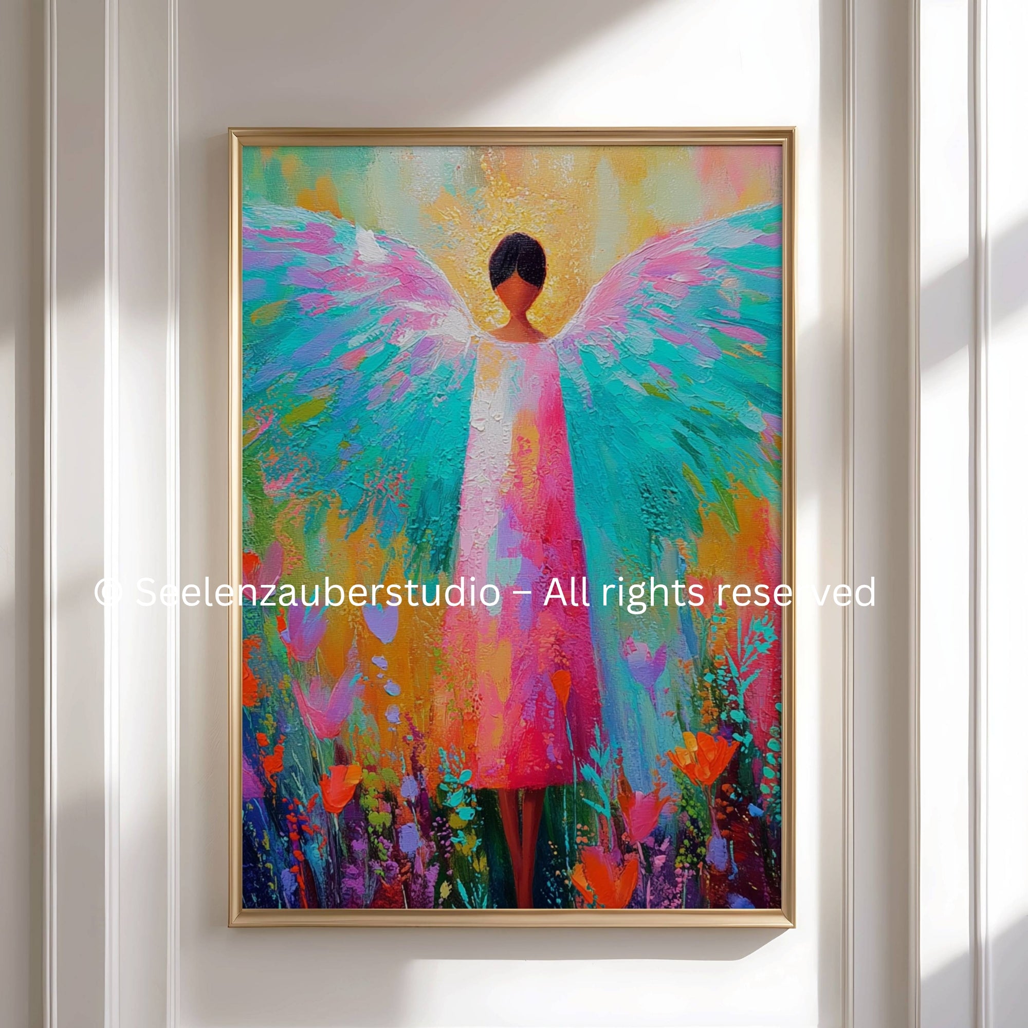 Bunter Pastell Engel – Farbiges Engel Poster, modernes Wandbild, leuchtende Wanddeko