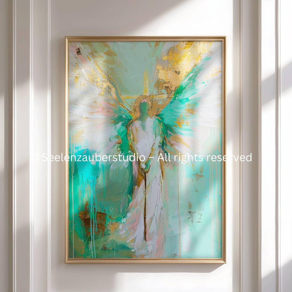 Erzengel Raphael Poster Grün Türkis Wandbild Engel Heilung Schutzengel Kunstdruck Spirituell Dekoration