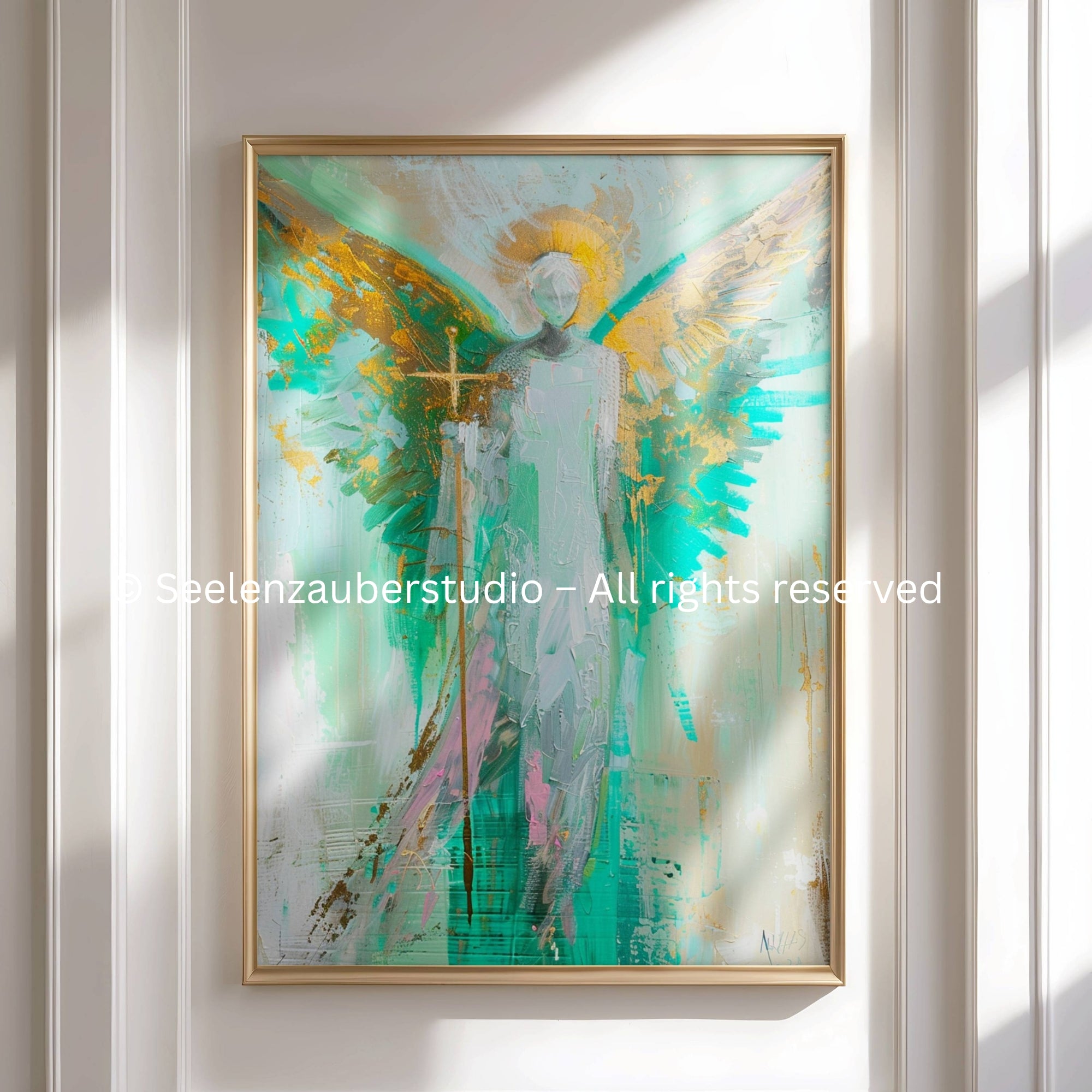 Erzengel Raphael Poster – Engel der Heilung in Türkis  Gold – Spirituelle Wandkunst – Schutzengel Bild für Gesundheit & Trost