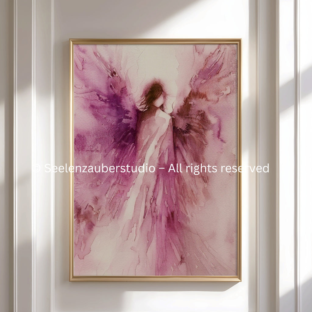 Engel Aquarell Poster Rosa | Abstrakte Engel Kunst | Spirituelle Wanddekoration | Modernes Boho Poster | Seelenzauberstudio