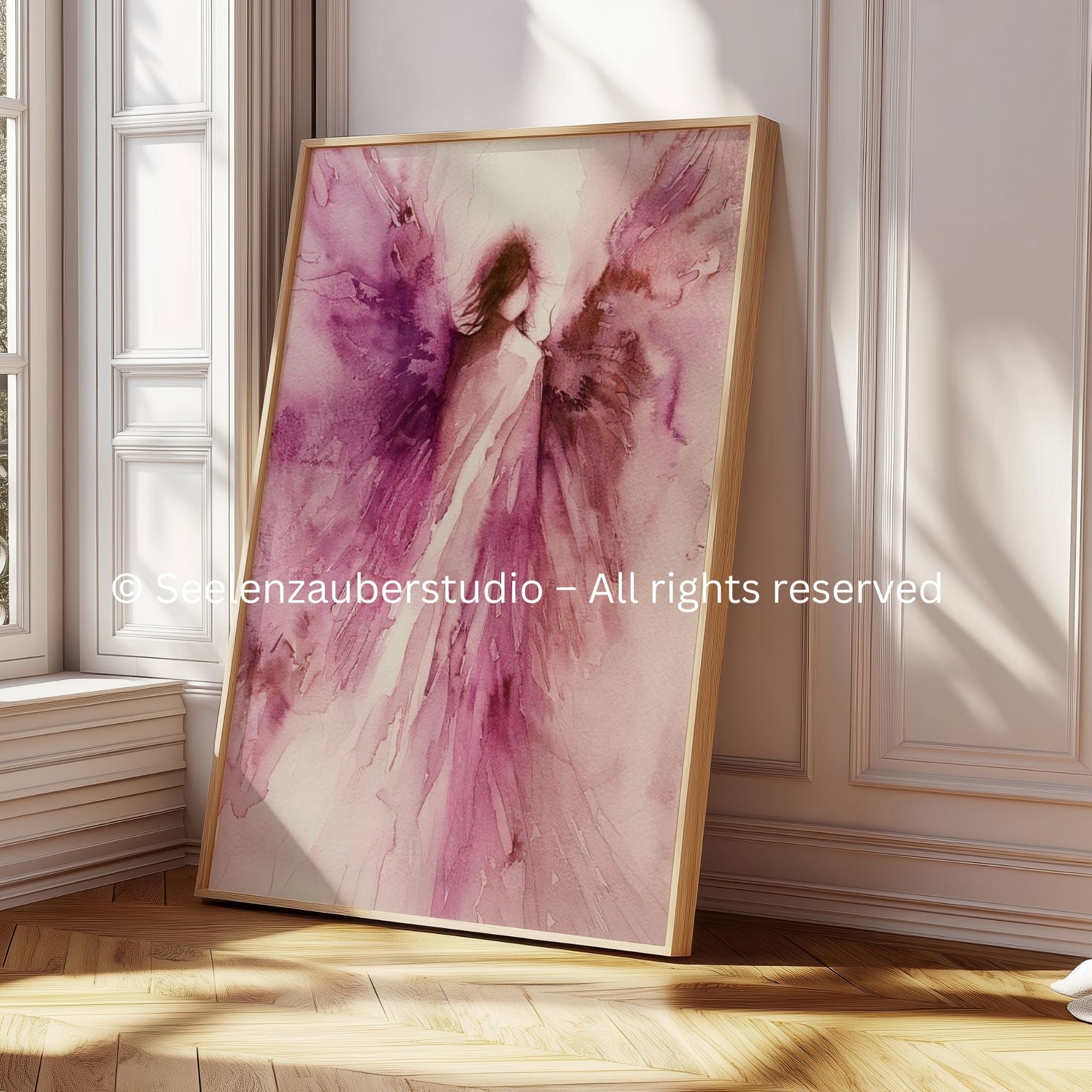 Engel Aquarell Poster Rosa | Abstrakte Engel Kunst | Spirituelle Wanddekoration | Modernes Boho Poster | Seelenzauberstudio