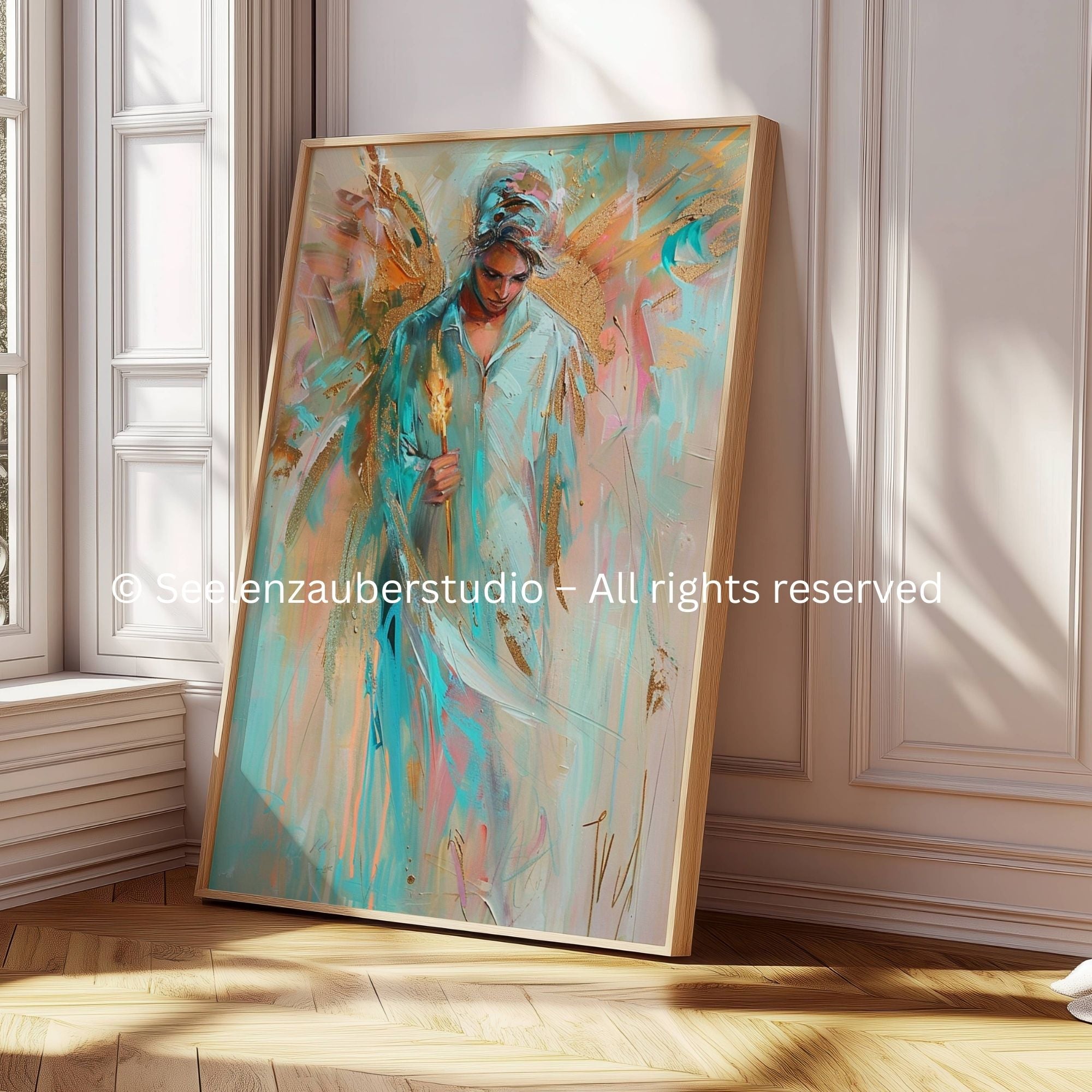 Poster-Buntes Engel Wandbild – Abstraktes Engel Poster, Moderne Wanddekoration, Spirituelle Kunst, Farbiges Kunstbild