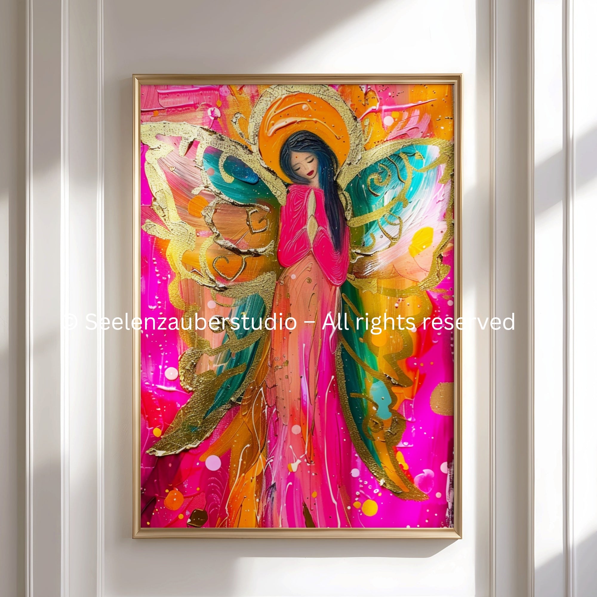 Angel Wings Poster – Abstrakte Engelkunst in Pink, Gold & Türkis | Moderner Kunstdruck mit Engelsflügeln | Spirituelles Wandbild