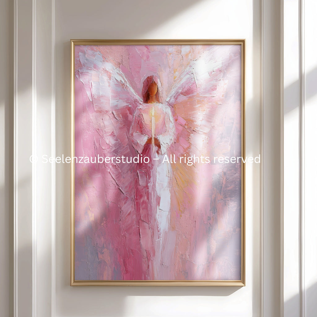Schutzengel Poster – Rosa Engel Kunstdruck | Spirituelle Wandkunst