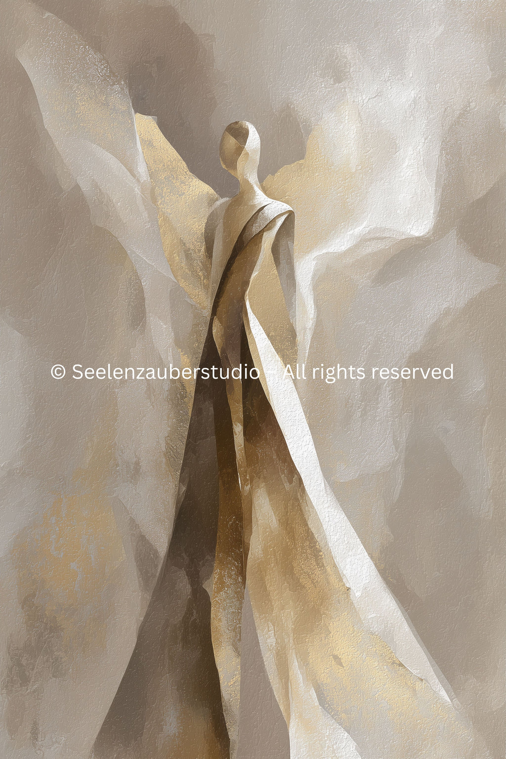 Poster Engel Beige Gold Minimalistisch | Abstrakter Schutzengel | Spirituelle Christliche Wandkunst (Kopie)