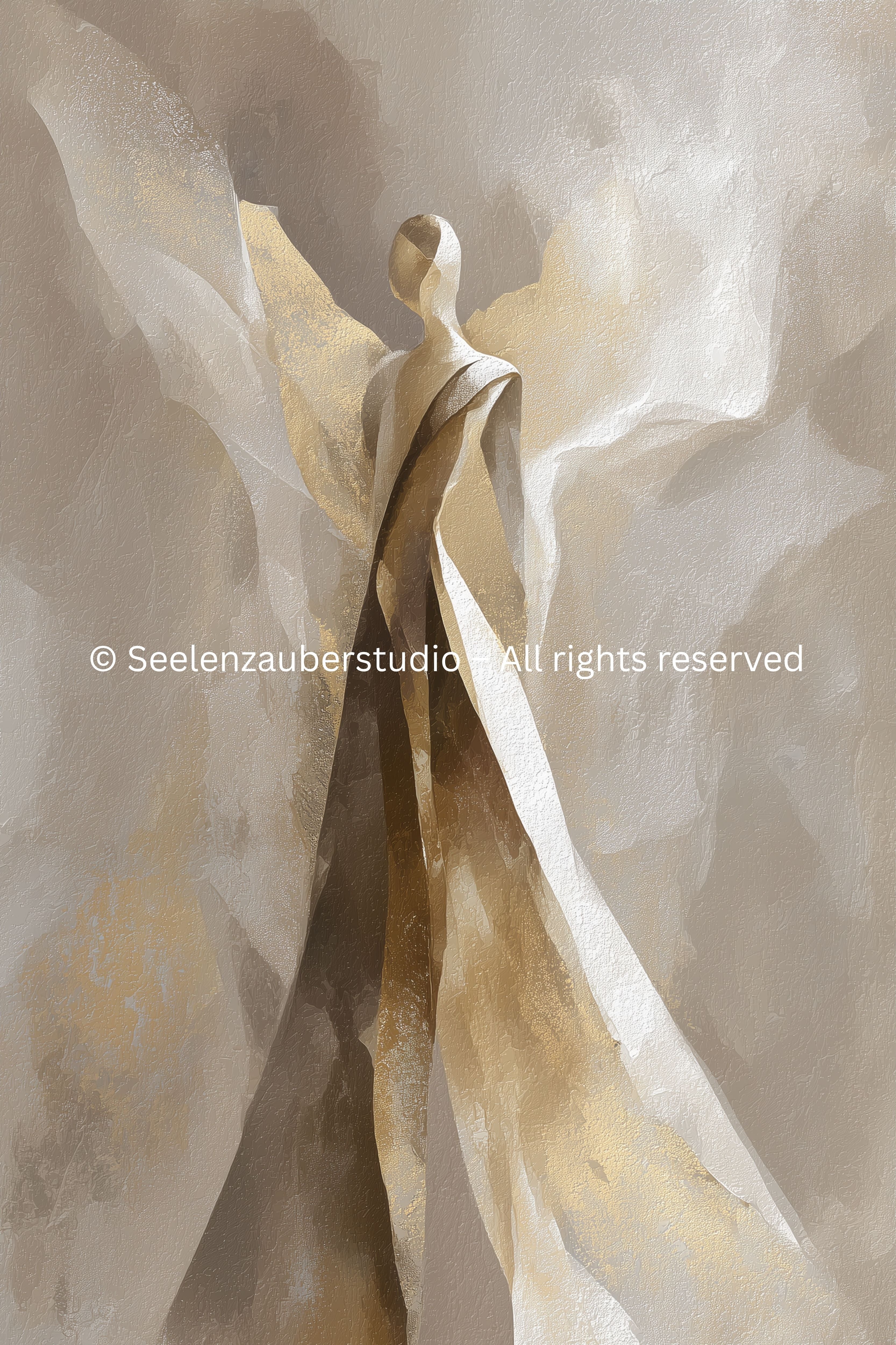 Poster Engel Beige Gold Minimalistisch | Abstrakter Schutzengel | Spirituelle Christliche Wandkunst