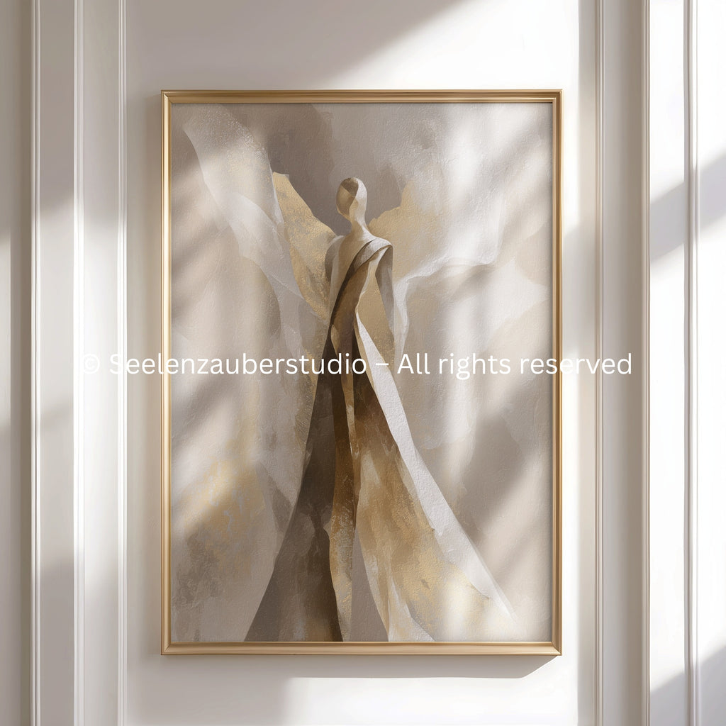 Poster Engel Beige Gold Minimalistisch | Abstrakter Schutzengel | Spirituelle Christliche Wandkunst (Kopie)