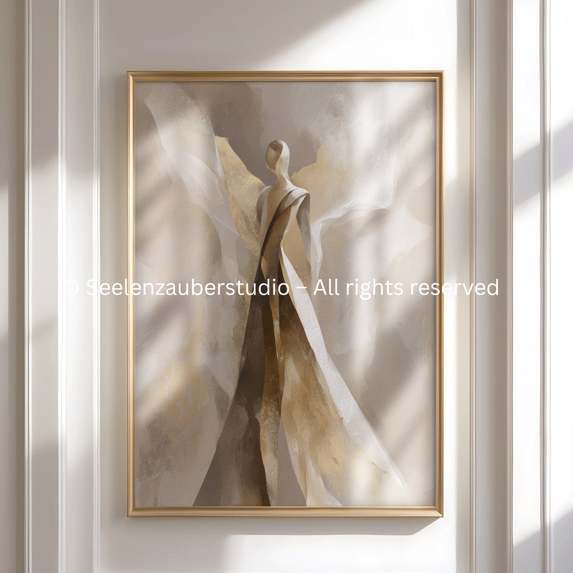 Poster Engel Beige Gold Minimalistisch | Abstrakter Schutzengel | Spirituelle Christliche Wandkunst