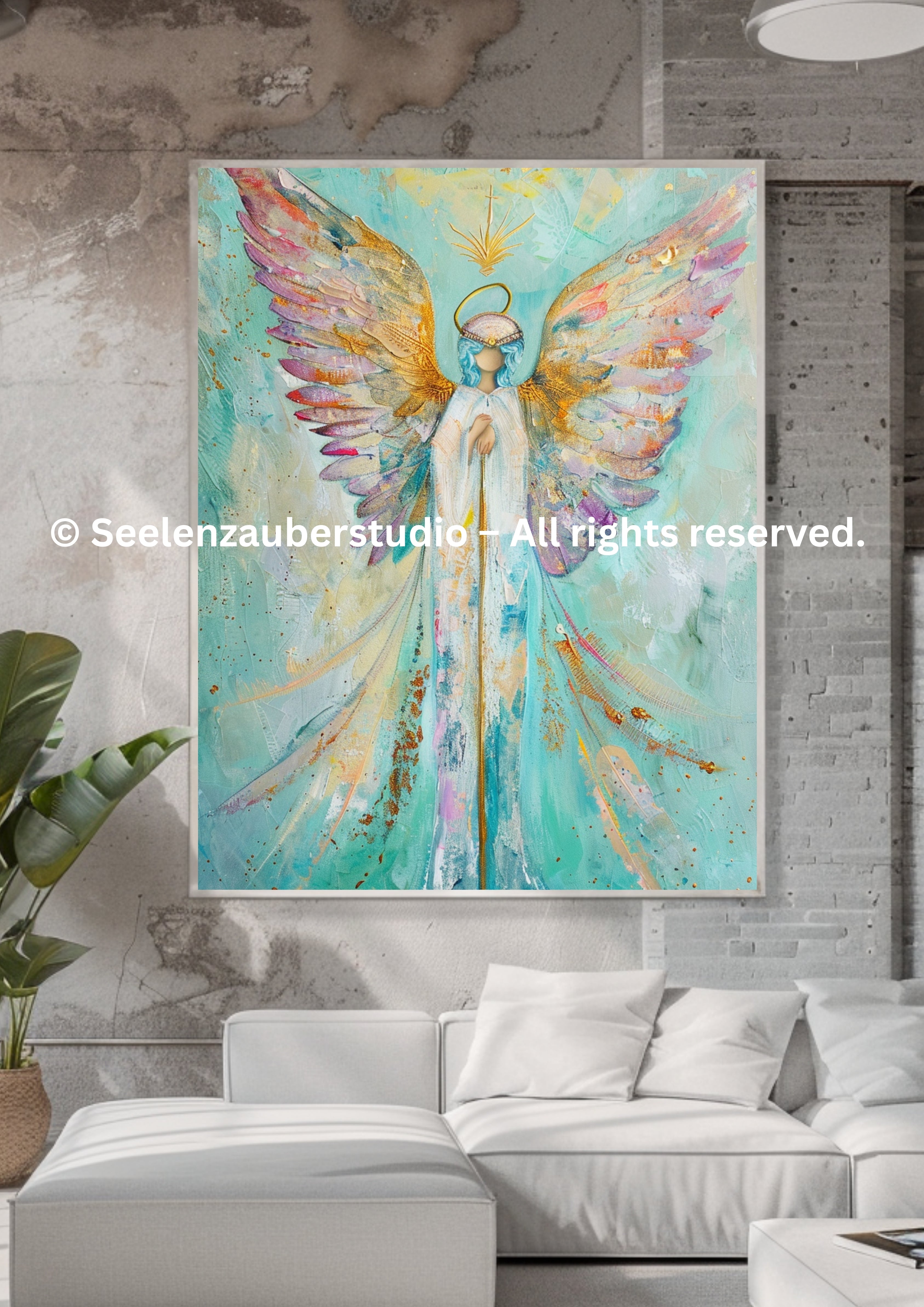 Schutzengel Kunstdruck – Spirituelle Wandkunst Engel – Lichtengel Poster – Moderner Engel Print – Heilsames Wandbild für Zuhause & Praxis