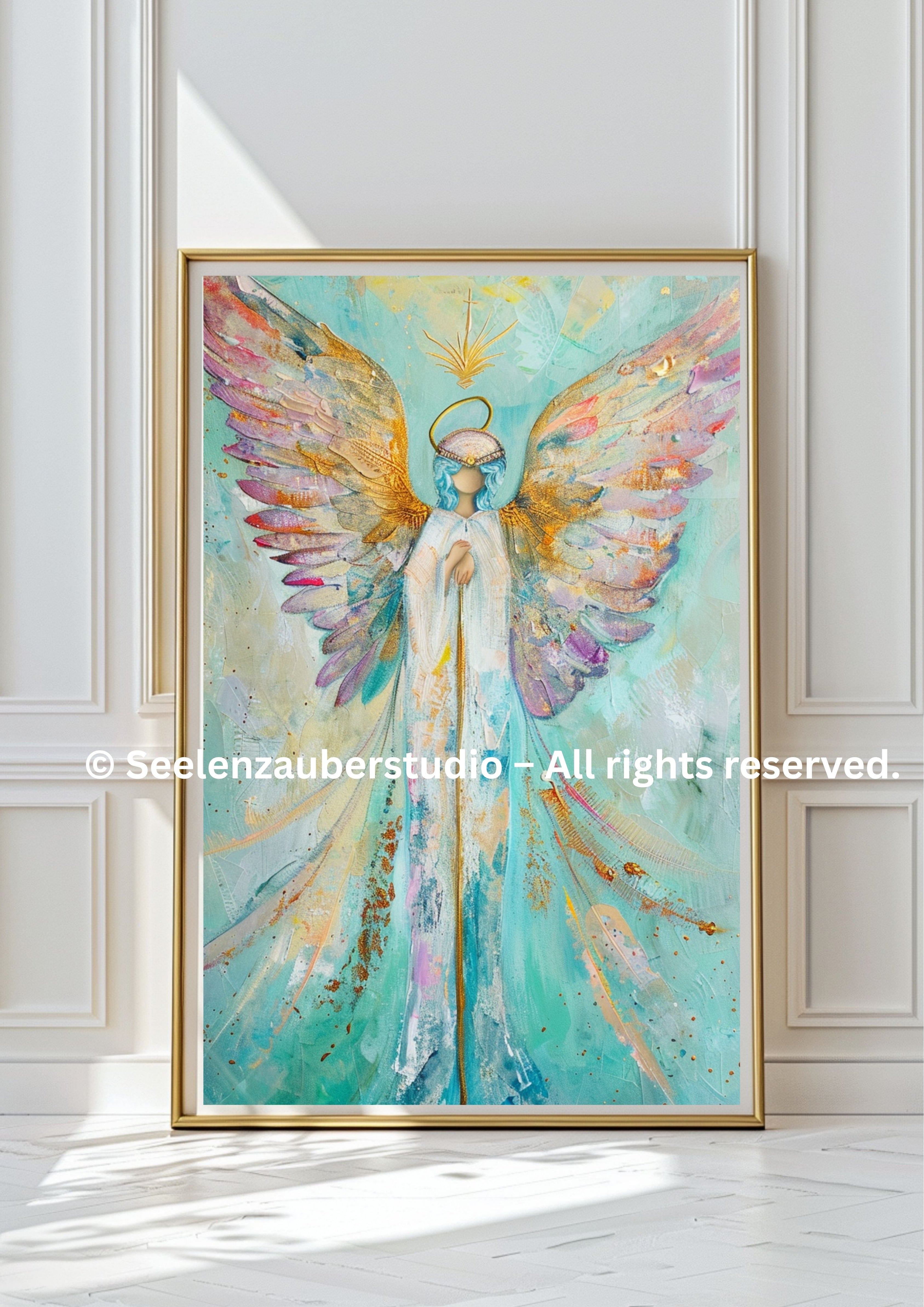 Schutzengel Kunstdruck – Spirituelle Wandkunst Engel – Lichtengel Poster – Moderner Engel Print – Heilsames Wandbild für Zuhause & Praxis