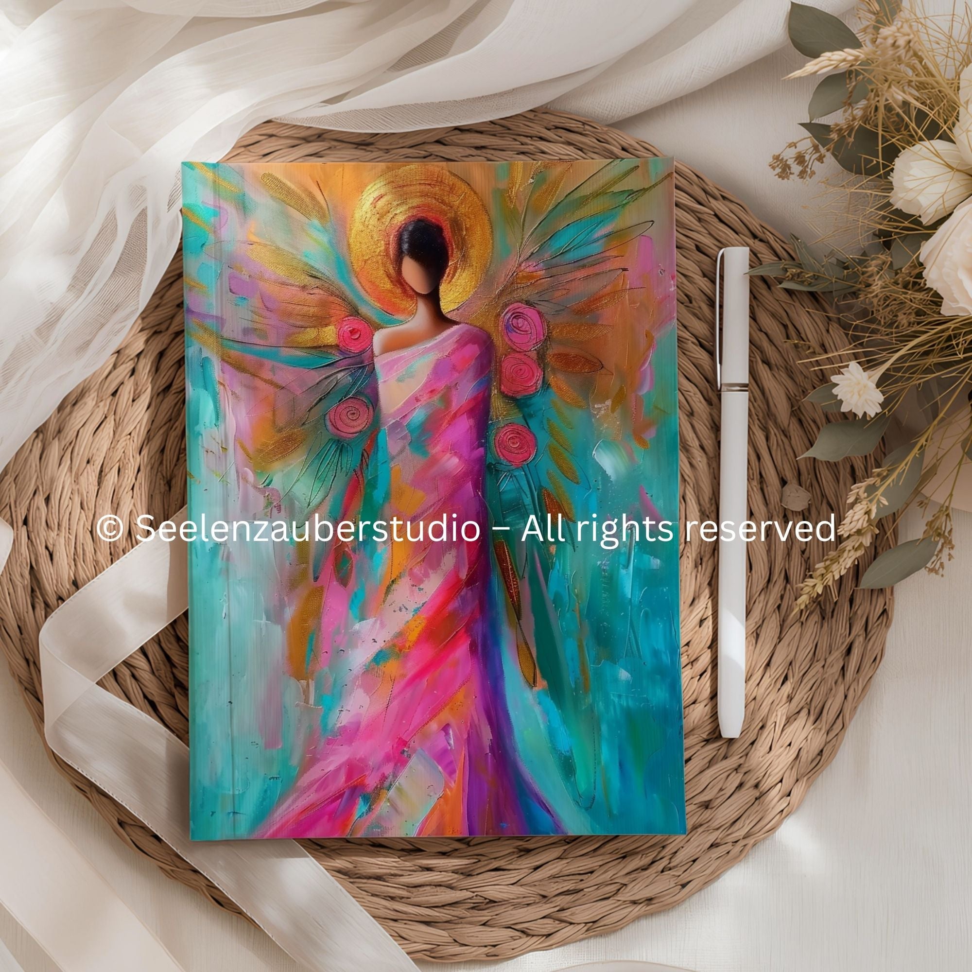 Notizbuch mit Engelmotiv – Künstlerisches Tagebuch – Hochwertiges Journal für Notizen, Gedanken & Kreatives Schreiben